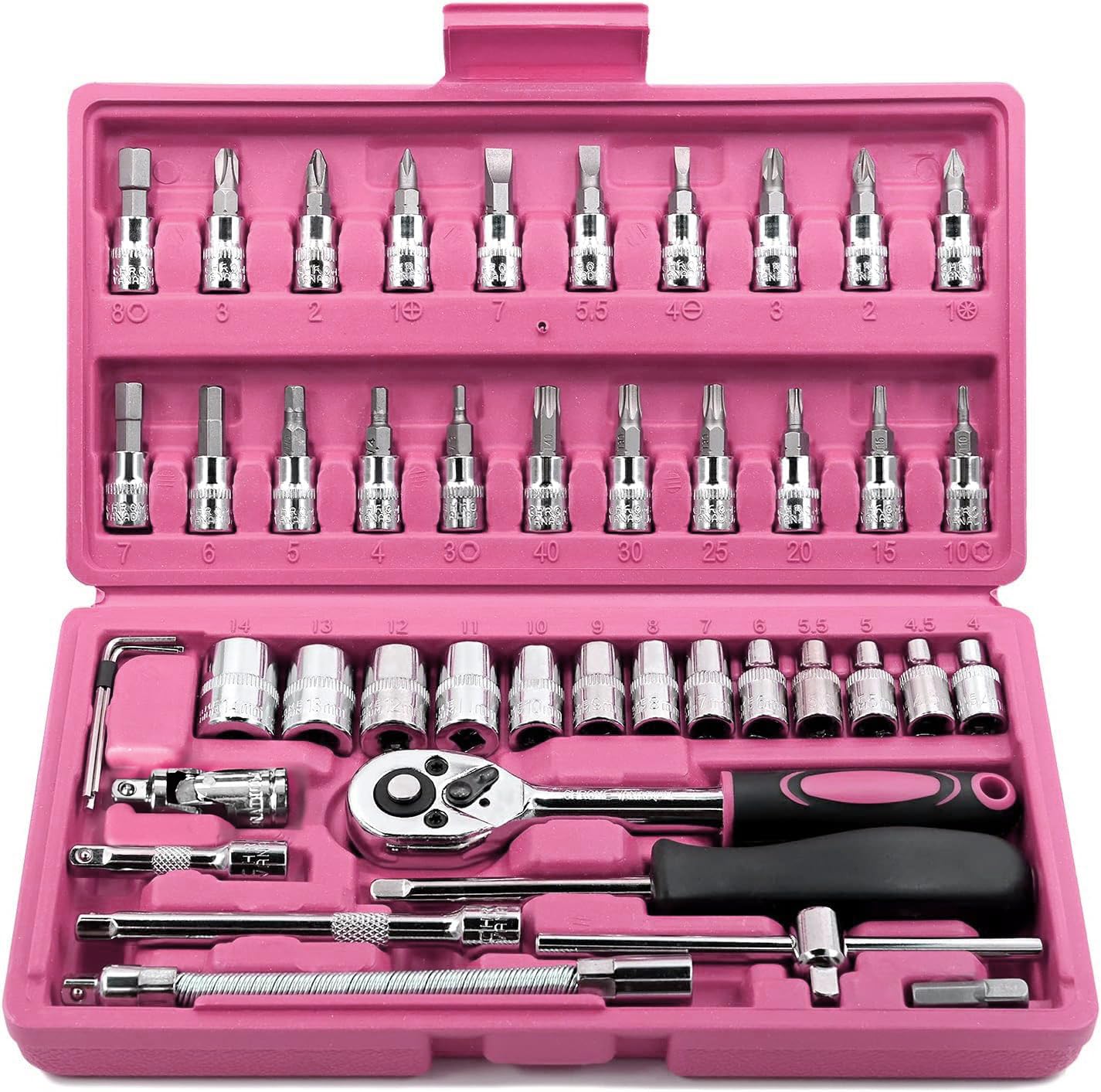 Egofine Drive Socket Ratchet Wrench Set, with Socket Set Metric and Extension Bar for Auto Repairing and Household, with Storage Case