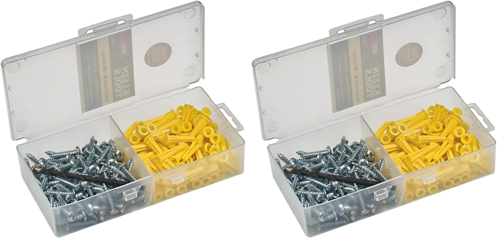 Klein Tools 53729 Conical Anchor Kit, 100 Anchors, 100#2 Phillips, 1/4 Inch Masonry Drill Bit, Drywall and Masonry
