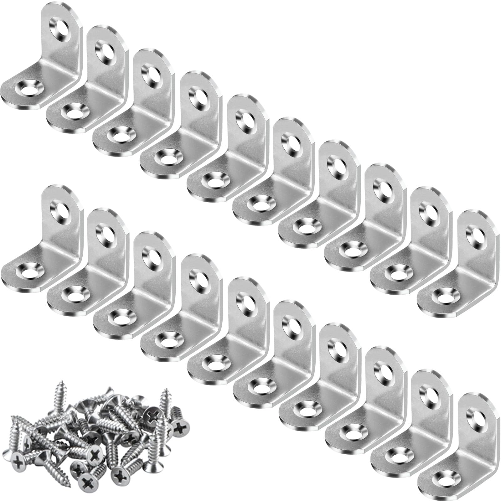 YEWLACA L Bracket Corner Braces Heavy Duty Stainless Steel 90 Degree Joints Right Angle Bracket L Shaped Corner Brackets Fastener for Wood Furniture, Screws Included