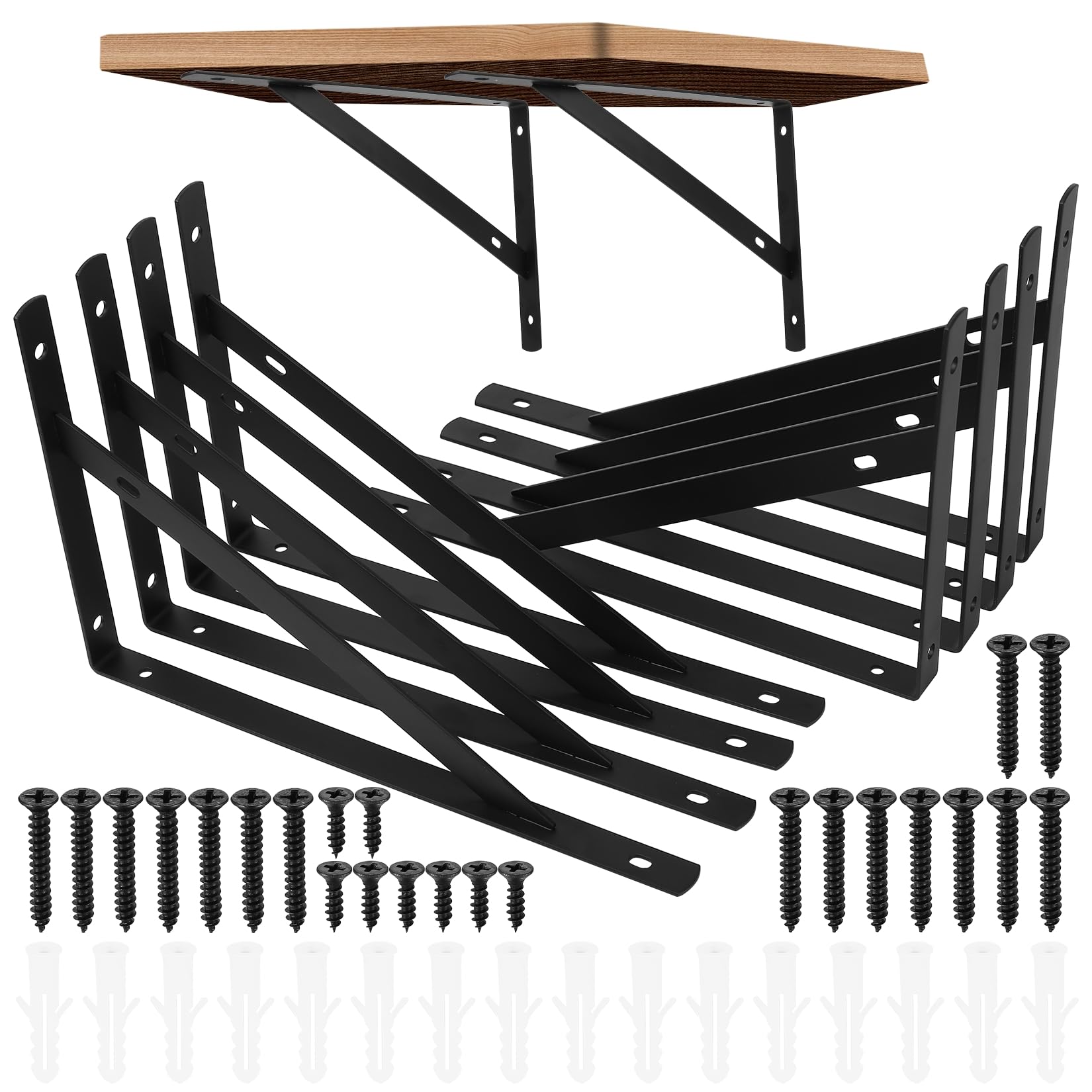 8 Pcs Heavy Duty Shelf Brackets, Floating Metal Shelf Brackets, Metal Wall Mount L Shaped Shelves Support Angle Brackets for Heavy Duty Floating Shelves Shelf Brackets