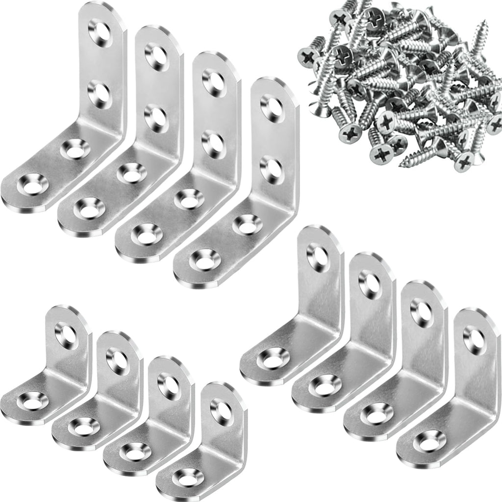 YEWLACA L Bracket Corner Braces Heavy Duty Stainless Steel 90 Degree Joints Right Angle Bracket L Shaped Corner Brackets Fastener for Wood Furniture, Screws Included