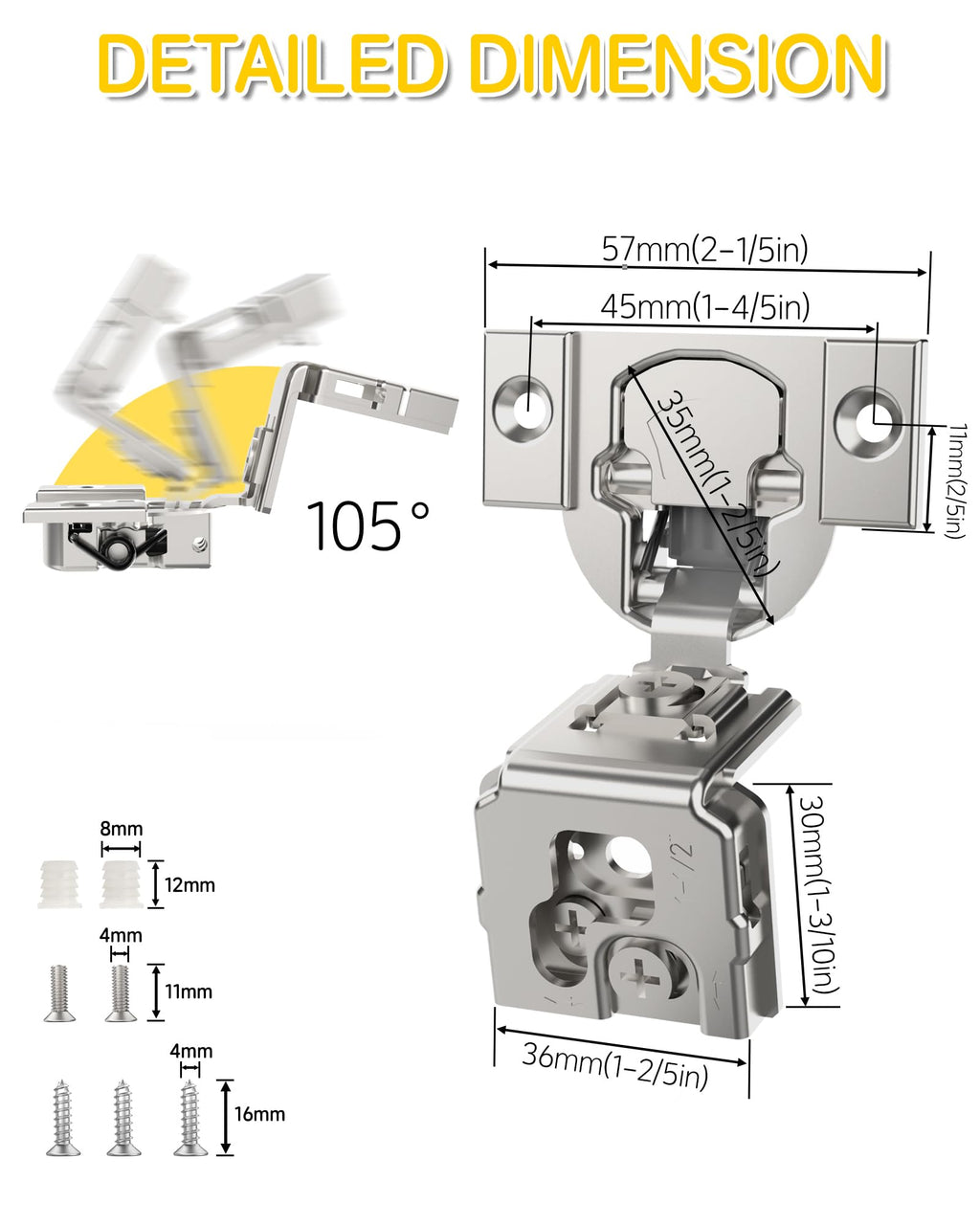 Onemake Face Frame Soft Close Cabinet Hinges, 105° Concealed Hinge, Smooth Slow Self Closing, 3D Adjustable, Hidden Hardware Replacement for Kitchen, Wardrobe, Cupboard Door