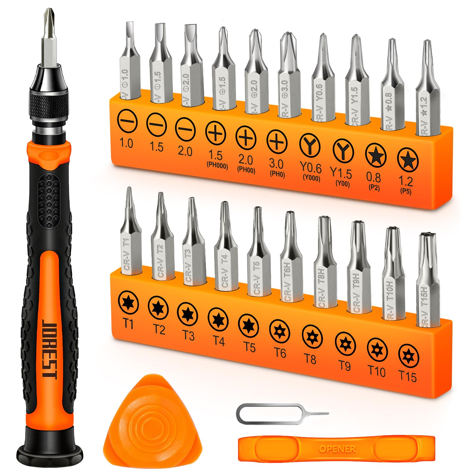 JOREST 38Pcs Small Precision Screwdriver Set with Torx T5, T6, Y00, Mini Repair Tool Kit for Macbook, Computer, Laptop, iPhone, PS4 PS5, Xbox, Switch, Eyeglasses, Watch, Ring Doorbell, Electronic, etc