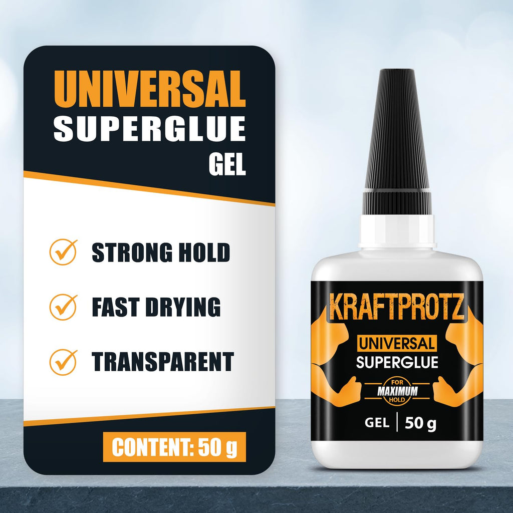 1.76 Fl.Oz. Superglue Extra Strong - Superglue incl. Anti-Drying tip - KRAFTPROTZ - Universally Applicable for bonding Plastic, Synthetic Materials, Glass, Wood, Stone