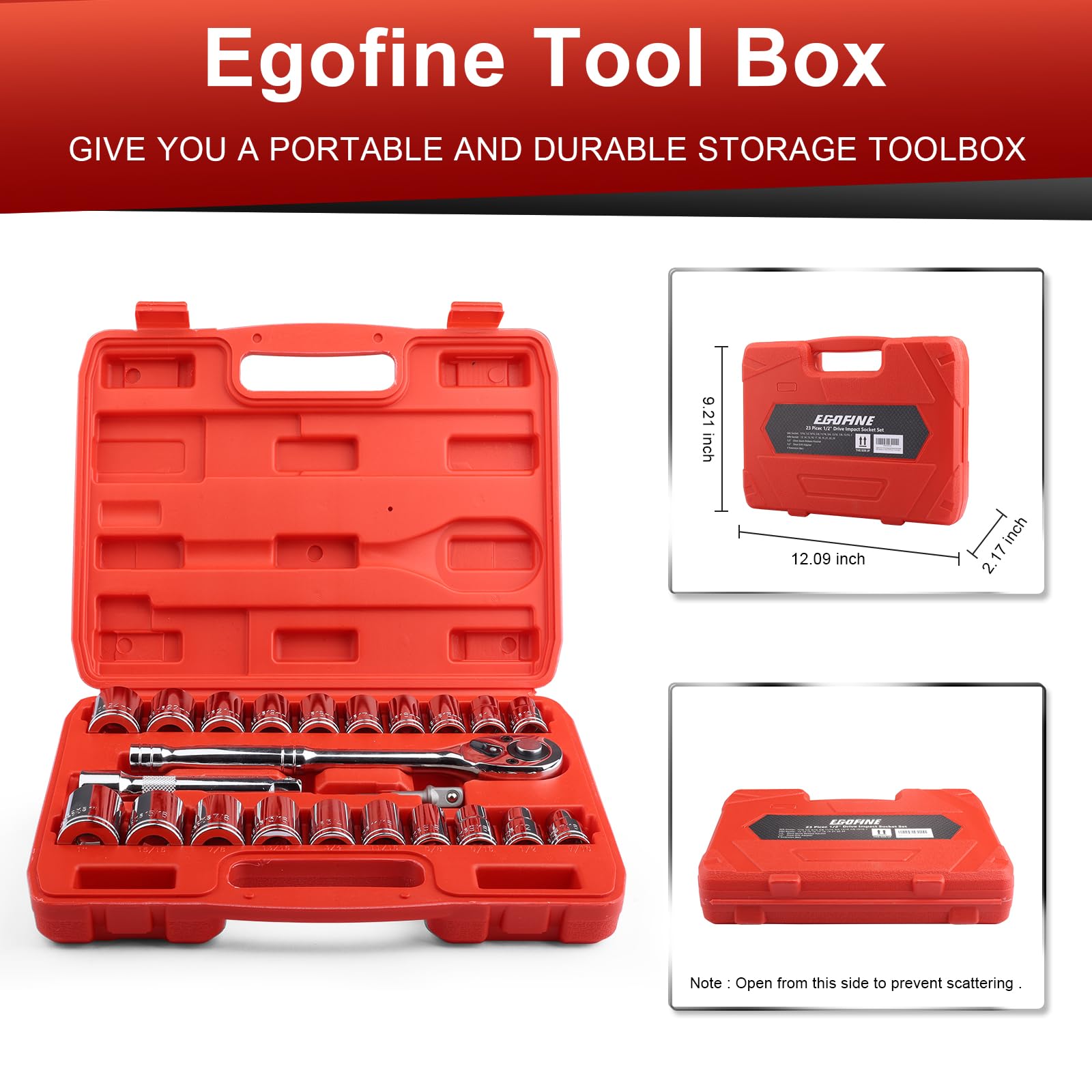 Egofine Drive Socket Ratchet Wrench Set, with Socket Set Metric and Extension Bar for Auto Repairing and Household, with Storage Case