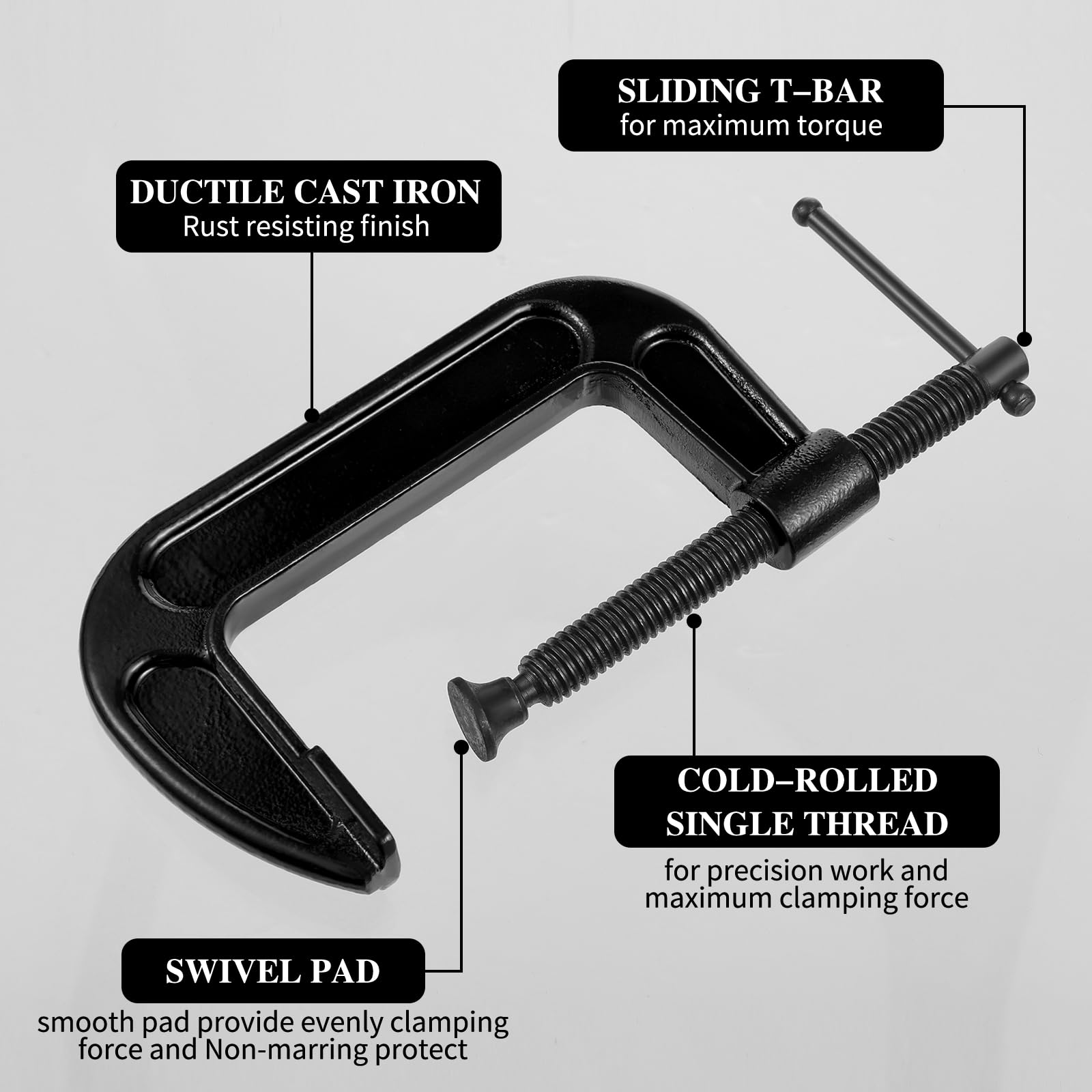 WILLBOND 4 Pcs C Clamps Set 3'' 4'' 6'' 8'' Small Steel Versatile Heavy Duty Welding Clamps Set Jaw Opening Sliding T Bar Handle for DIY Carpentry Caliper Woodworking Welding Building