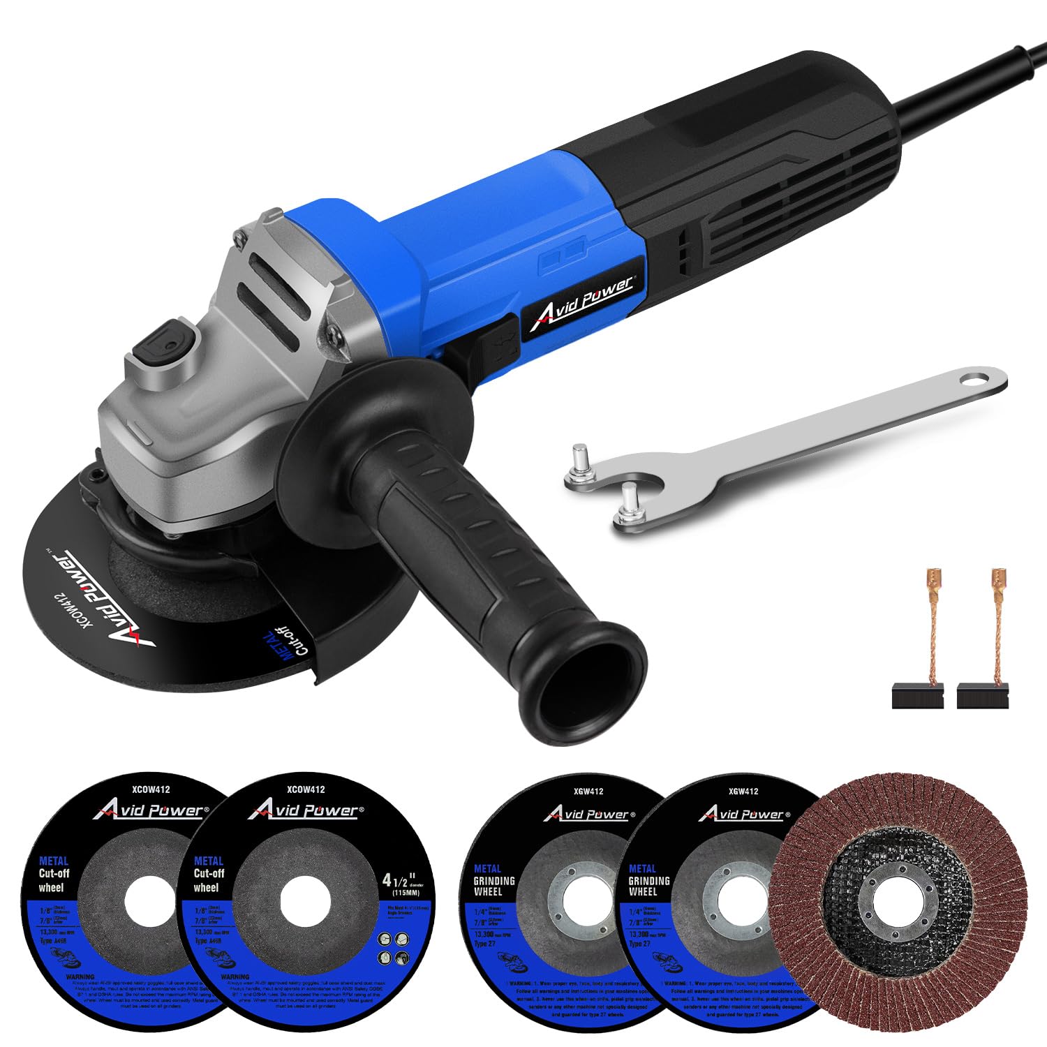 AVID POWER Angle Grinder, 7.5-Amp 4-1/2 inch Electric Grinder Power Tools with Grinding and Cutting Wheels, Flap Disc and Auxiliary Handle for Cutting, Grinding, Polishing and Rust Removal