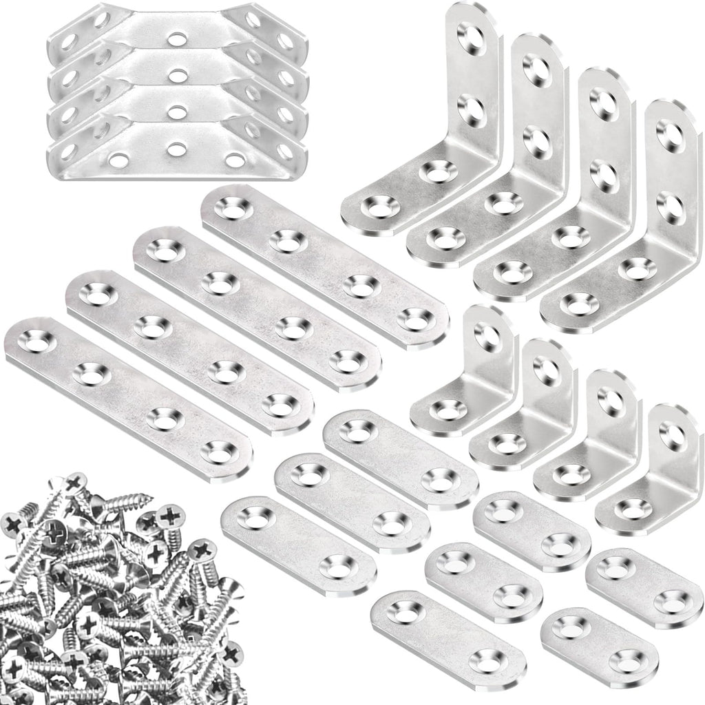 YEWLACA L Bracket Corner Braces Heavy Duty Stainless Steel 90 Degree Joints Right Angle Bracket L Shaped Corner Brackets Fastener for Wood Furniture, Screws Included