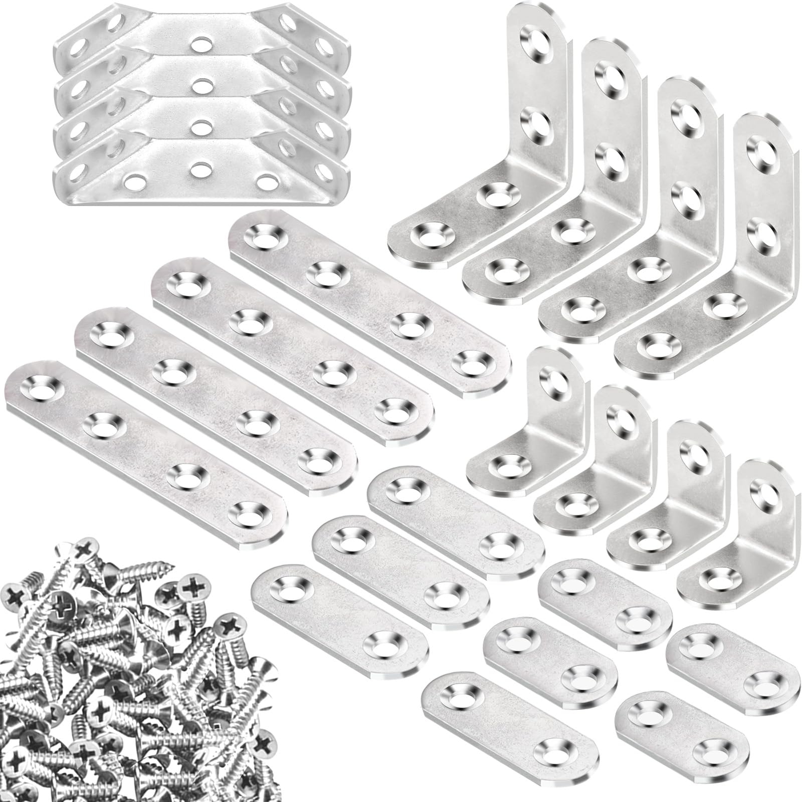 YEWLACA L Bracket Corner Braces Heavy Duty Stainless Steel 90 Degree Joints Right Angle Bracket L Shaped Corner Brackets Fastener for Wood Furniture, Screws Included
