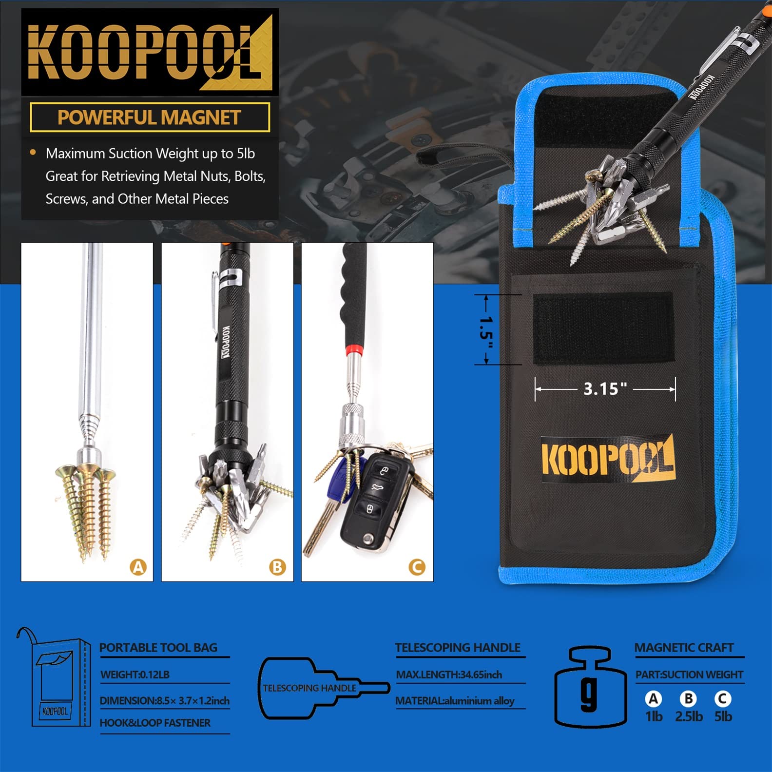 Telescoping Magnetic Pickup Tool Set, Inspection Mirror Telescoping, LED Flashlight, Cool Gadgets for Men, Gifts for Dad, Husband, Kids, Boyfriend, Magnet Stick