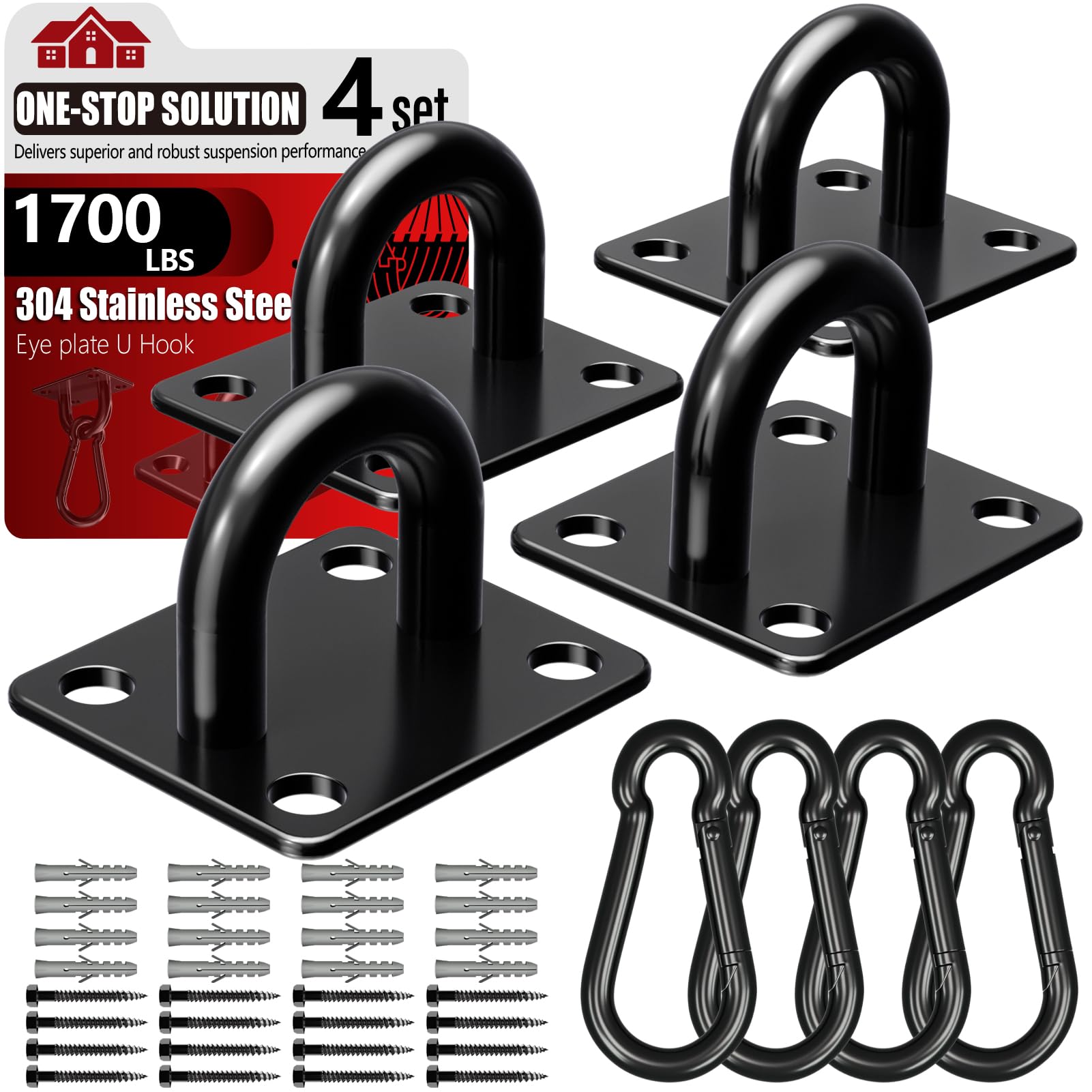 sprookber 304 Stainless Steel Pad Eye Snap Hooks, Heavy Duty Ceiling Hooks, Hammock Swing Hanging kit, Plant Hangers, Marine Hardware Staple Hook Loop with Screws, Set of 8