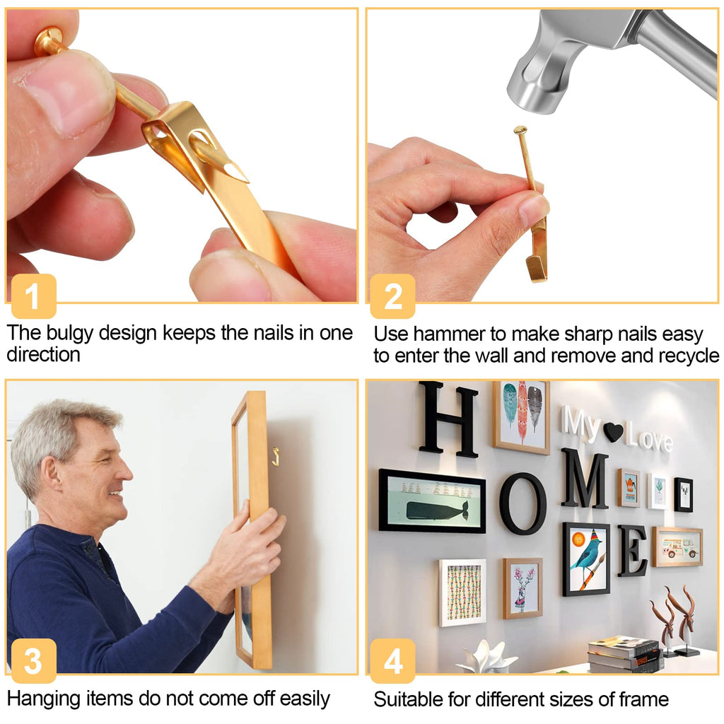 Picture Hanging Kit, 10lb, 30lb, 50lb and 100lb Picture Hangers, Metal Picture Hanging Hooks with Nails, on Drywall, Wooden Wall