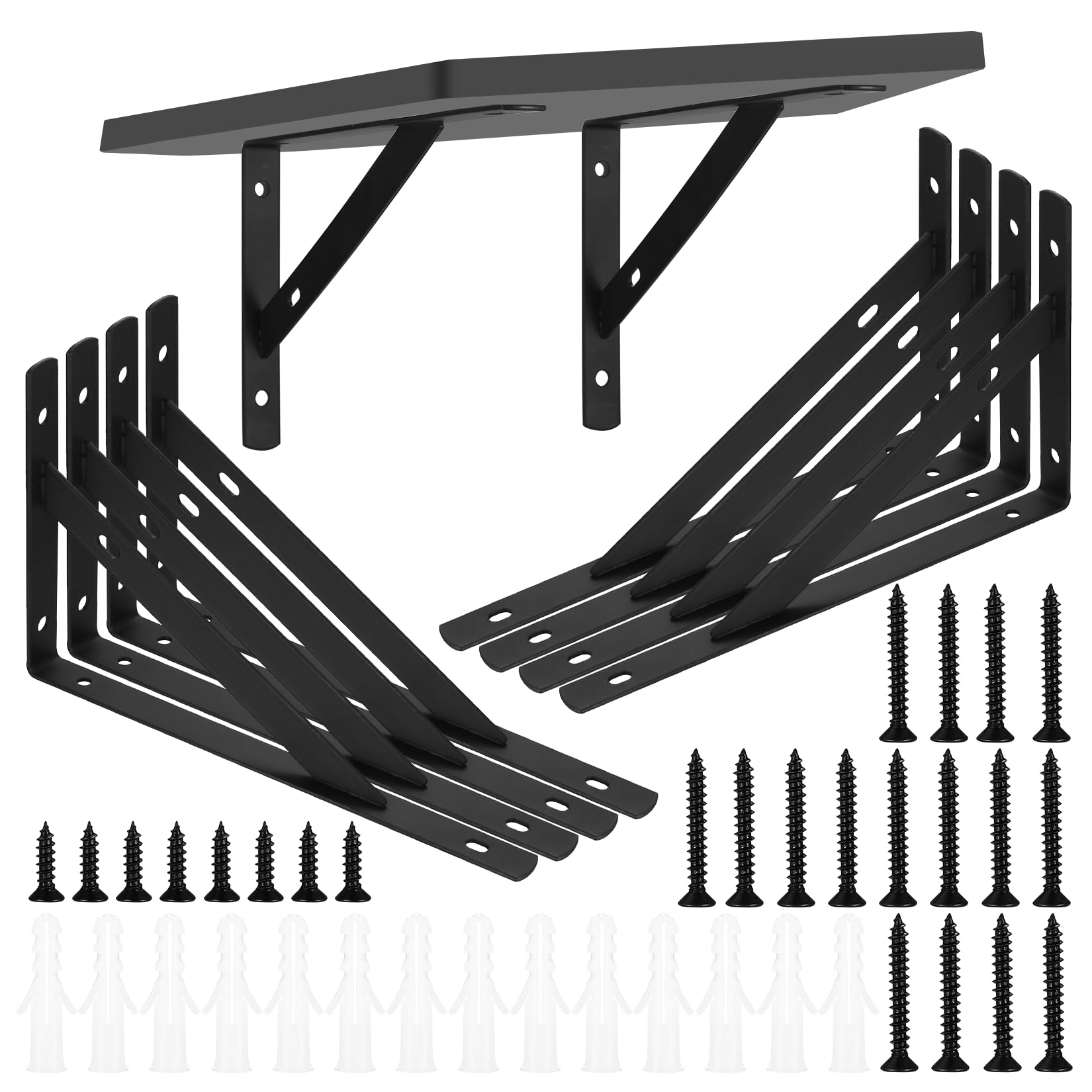 8 Pcs Heavy Duty Shelf Brackets, Floating Metal Shelf Brackets, Metal Wall Mount L Shaped Shelves Support Angle Brackets for Heavy Duty Floating Shelves Shelf Brackets