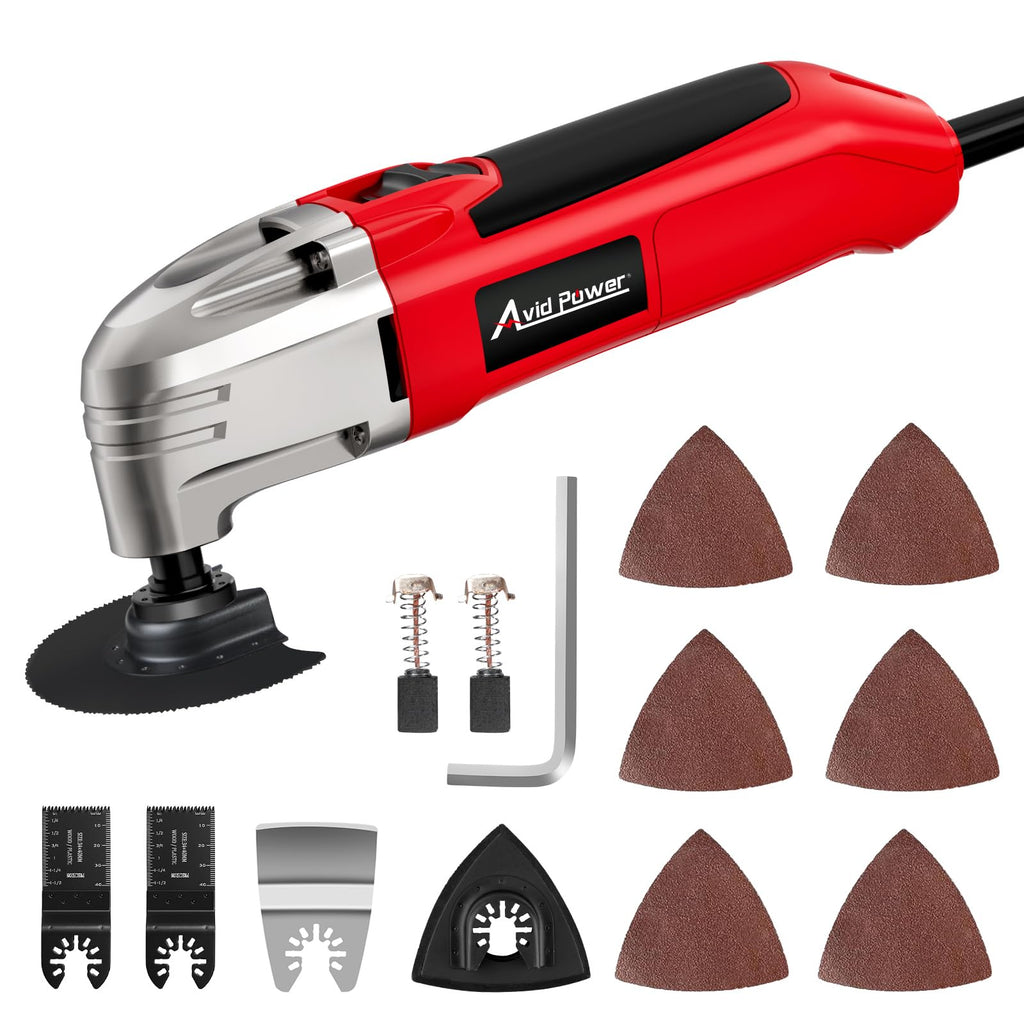 AVID POWER Oscillating Tool, 22000 OPM Electric Oscillating Multi Tool with 3°Oscillation Angle, Cutting, Sanding, Grinding, Scraping, 11 Accessories & Universal Interface