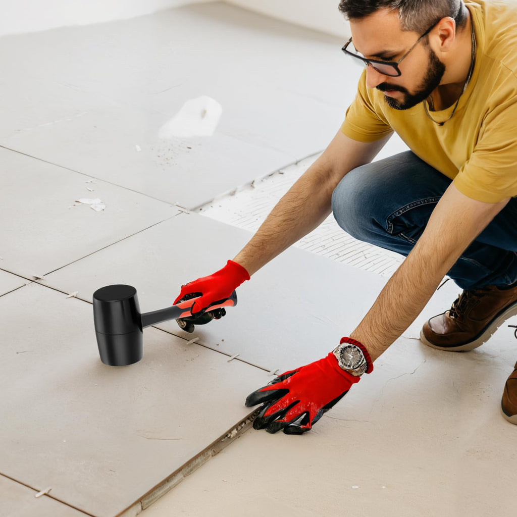 DESHIL Rubber Mallet Durable Rubber Hammer Head with Fiberglass Handle