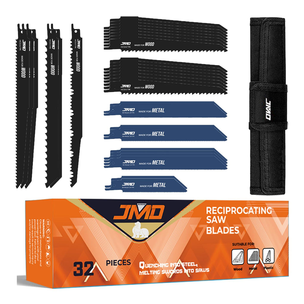 JMD 32-Piece Assorted Reciprocating Saw Blades Set for Wood Metal Cutting