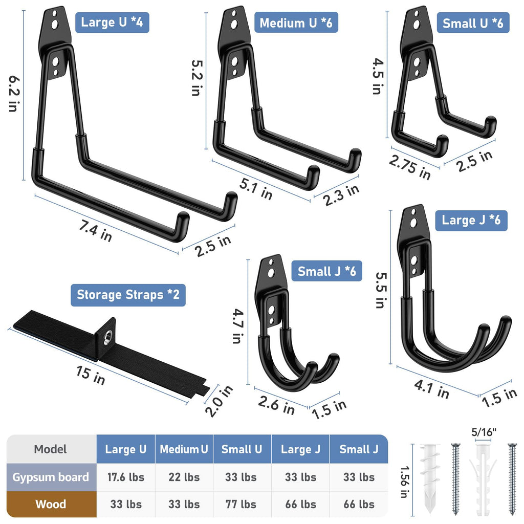 Cpais Garage Hooks with Anti-Slip Coating,Heavy Duty Wall Mount Storage Hooks for Hanging Bike,Hose,Ladder,Yard,Garden Tools