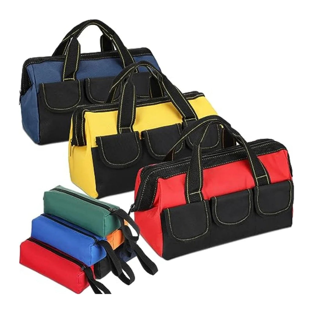 9 Pcs Tool Bag for Men 3 Heavy Duty Wide Mouth Tool Bags and 6 Small Waterproof Pouch Tote for Electrician Carpenter Mechanic