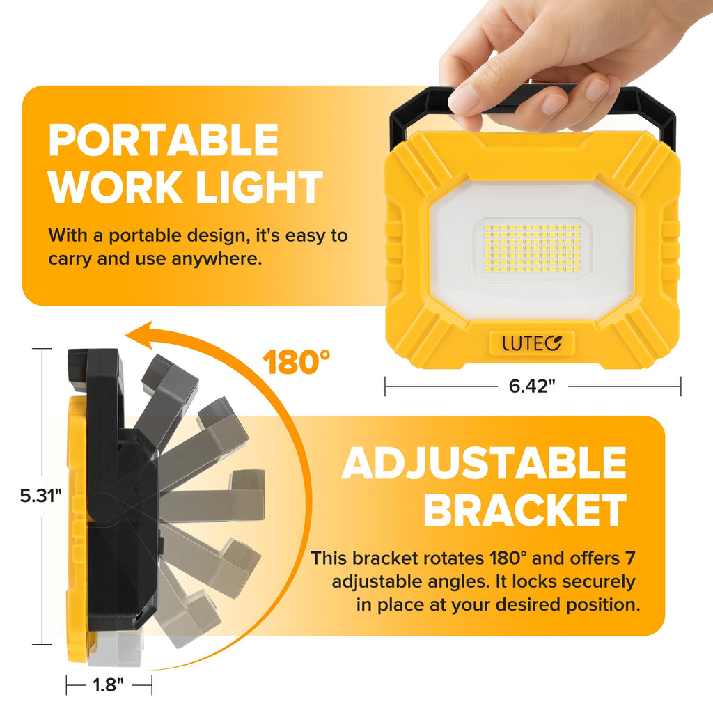 LUTEC 3500LM LED Work Light, Rechargeable Magnetic Work Lights with Stand, Portable 5000K Flood Light for Car Repair/Fishing/Camping/Emergency/Hiking, 3 Modes