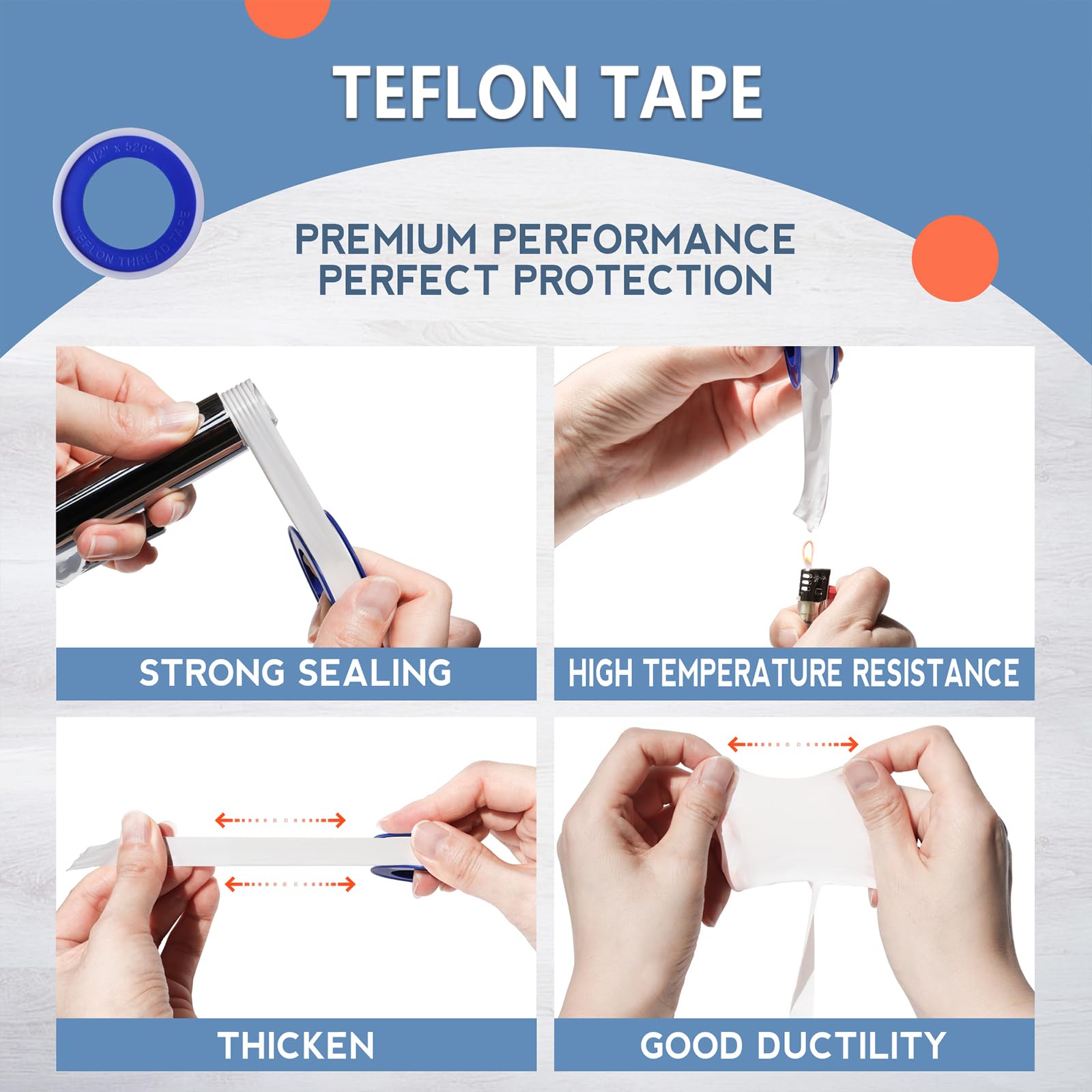 Teflon Tape,PTFE Plumbers Tape,for Sealing,Plumbing,Sealant,Thread Seal for Shower Head,Water Pipe,Prevent Leakage