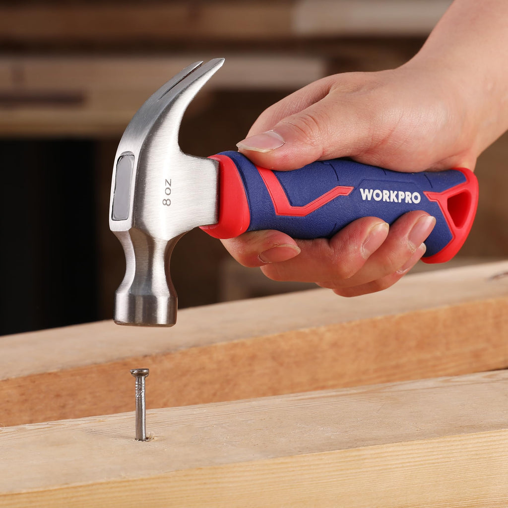 WORKPRO Claw Hammer with Fiberglass Handle, All Purpose Hammer with Forged Hardened Steel Head