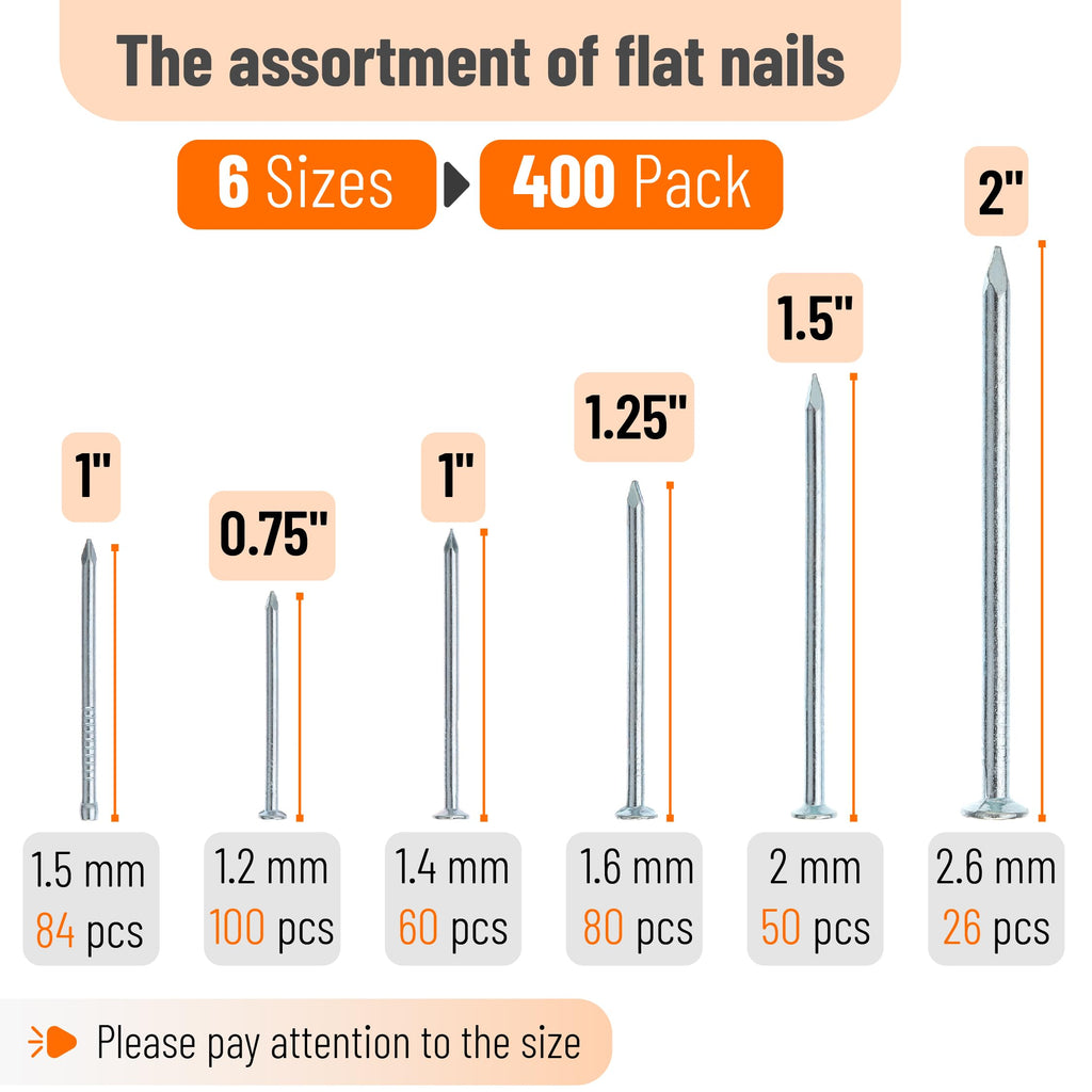 Mr. Pen- Nail Assortment Kit, 600 Pcs, 4 Sizes, Silver, Small Nails for Hanging Pictures