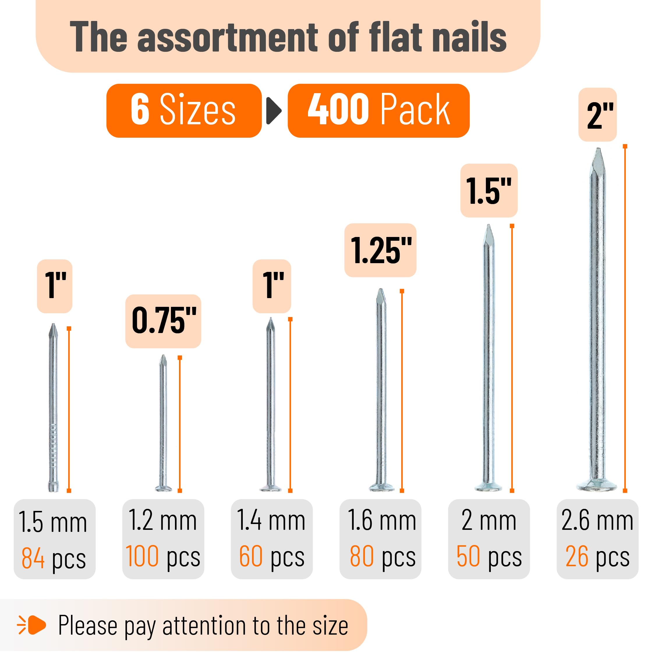 Mr. Pen- Nail Assortment Kit, 600 Pcs, 4 Sizes, Silver, Small Nails for Hanging Pictures