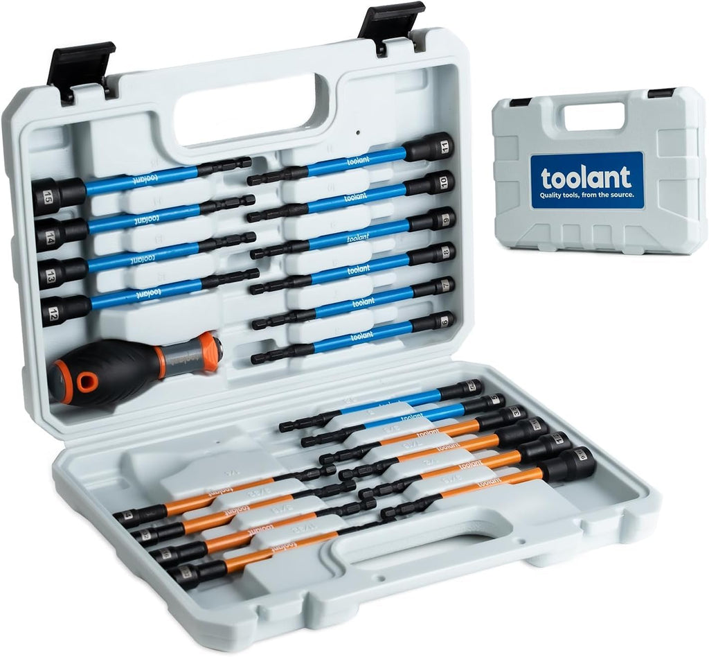 Otrifowd By toolant 21Pcs Magnetic Nut Driver Bit Set, Extra Long SAE & Metric Socket Screwdriver Set with Interchangeable Handle
