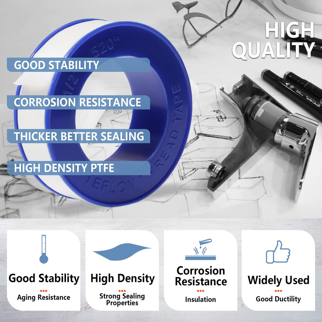 Teflon Tape,PTFE Plumbers Tape,for Sealing,Plumbing,Sealant,Thread Seal for Shower Head,Water Pipe,Prevent Leakage
