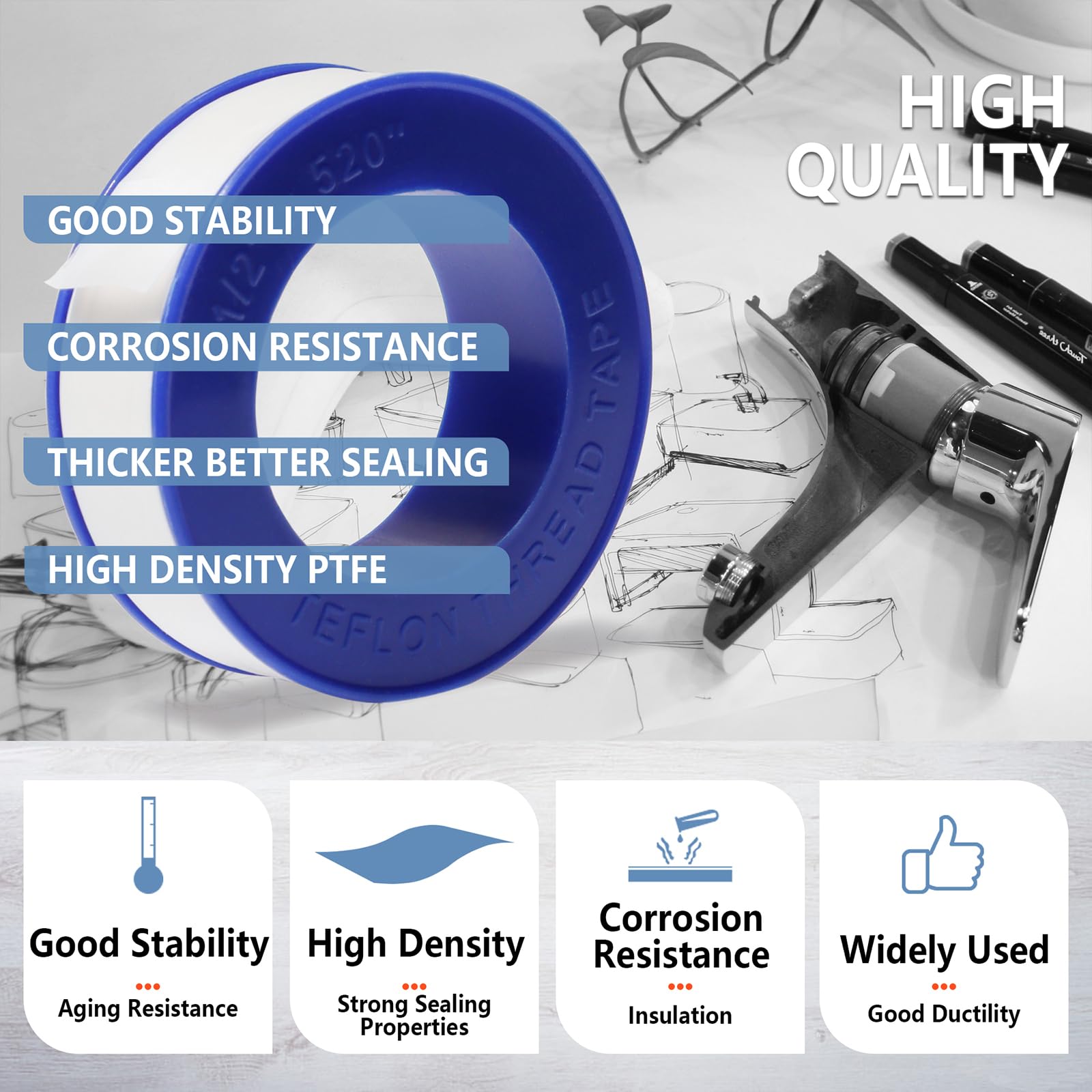 Teflon Tape,PTFE Plumbers Tape,for Sealing,Plumbing,Sealant,Thread Seal for Shower Head,Water Pipe,Prevent Leakage