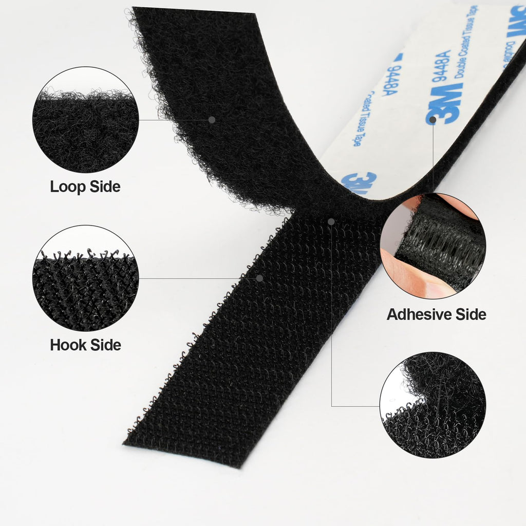 Hook and Loop Adhesive Tape 9448A Super Sticky Self Adhesive Back Heavy Duty Interlocking Nylon Fabric Fastener Strips for Indoor Outdoor Home Office DIY Decor