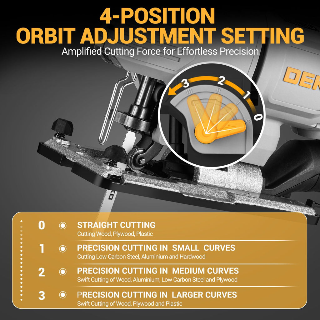 6.7-Amp Jig Saw Corded: Electric Jigsaw Tool Power Jig Saws for Wood Cutter with 6 Variable Speed Up to 3000 SPM, 4 Orbital Settings, LED Light & ±45° Bevel Cutting, Tool-Free Blade Change