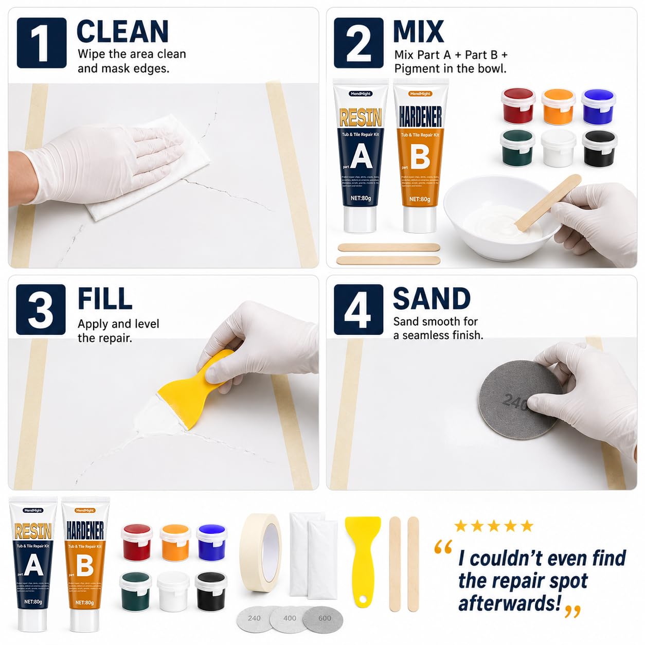 Tile and Bathtub Repair Bonding Adhesives Kit, Cracked Porcelain Sink Repair Kit, Tile Repair