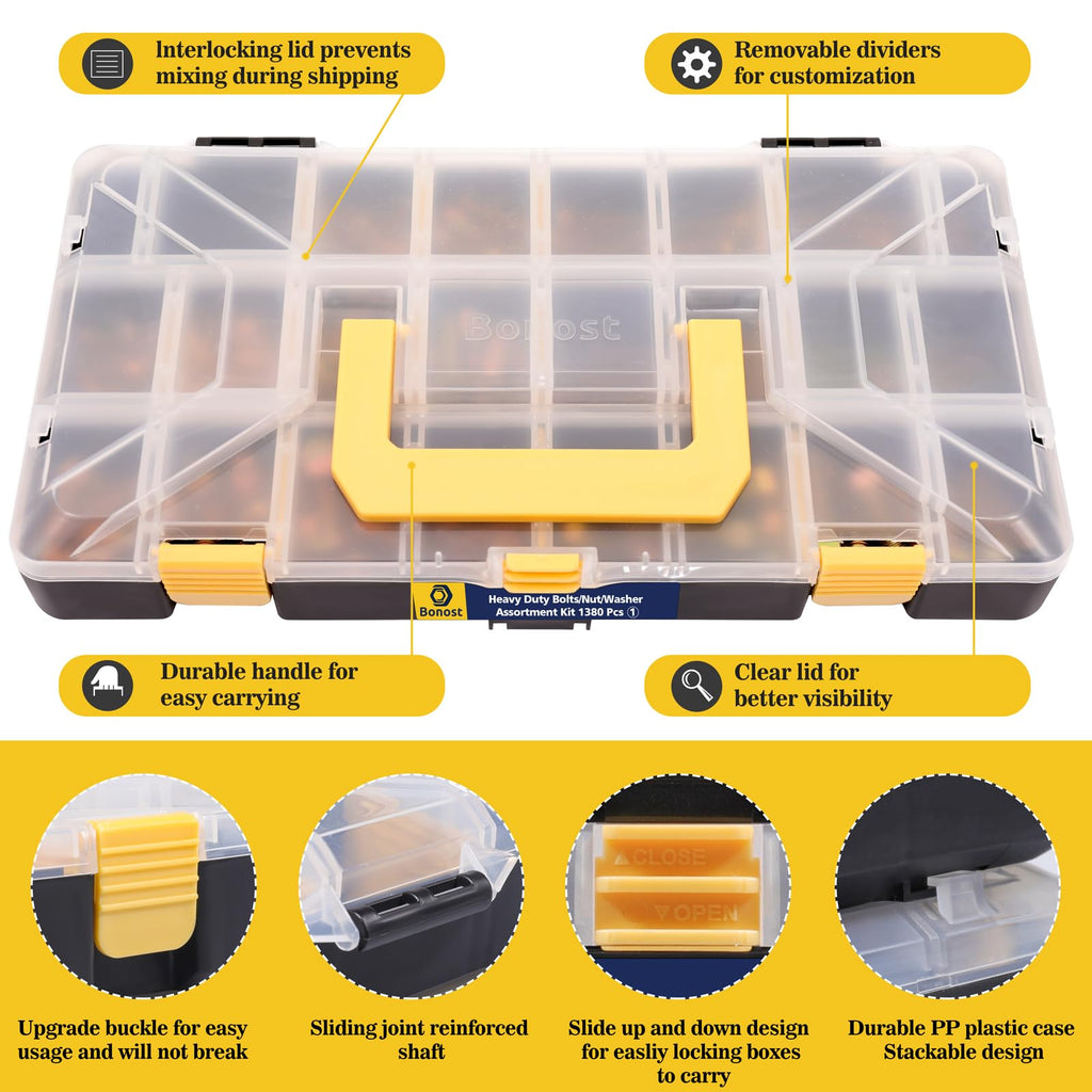 Bonost 3010pcs Nuts and Bolts Kit with Grade 8.8 Metric Hex Bolts, 4 Trays