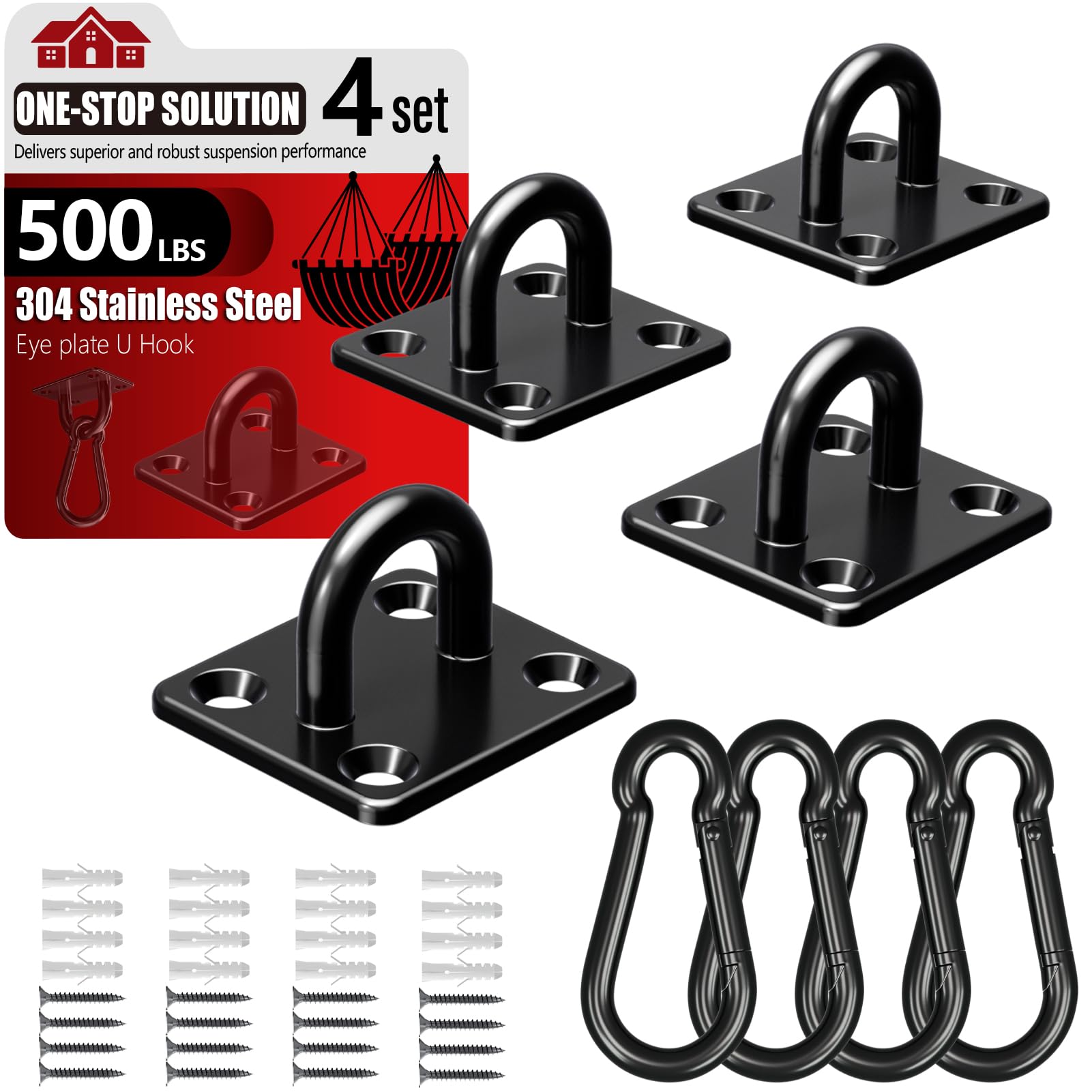 sprookber 304 Stainless Steel Pad Eye Snap Hooks, Heavy Duty Ceiling Hooks, Hammock Swing Hanging kit, Plant Hangers, Marine Hardware Staple Hook Loop with Screws, Set of 8