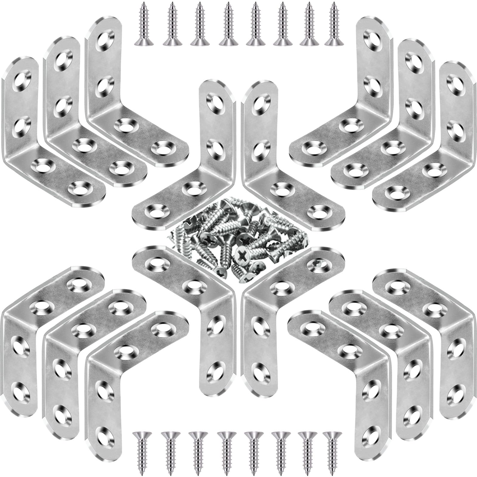 YEWLACA L Bracket Corner Braces Heavy Duty Stainless Steel 90 Degree Joints Right Angle Bracket L Shaped Corner Brackets Fastener for Wood Furniture, Screws Included