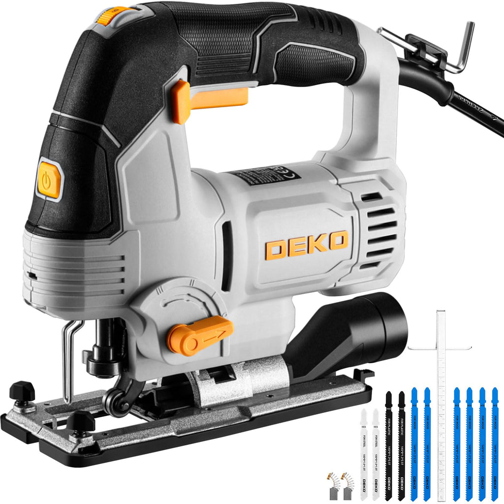 6.7-Amp Jig Saw Corded: Electric Jigsaw Tool Power Jig Saws for Wood Cutter with 6 Variable Speed Up to 3000 SPM, 4 Orbital Settings, LED Light & ±45° Bevel Cutting, Tool-Free Blade Change