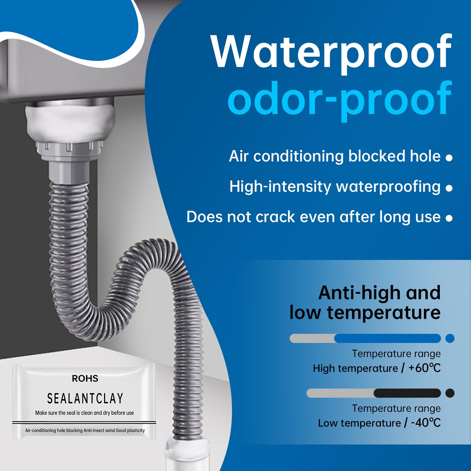White Grade Waterproof Duct Sealant Clay，Tight Drain Joints, Wall Cavities, Air Conditioning Pipe Openings & Air Leak Prevention