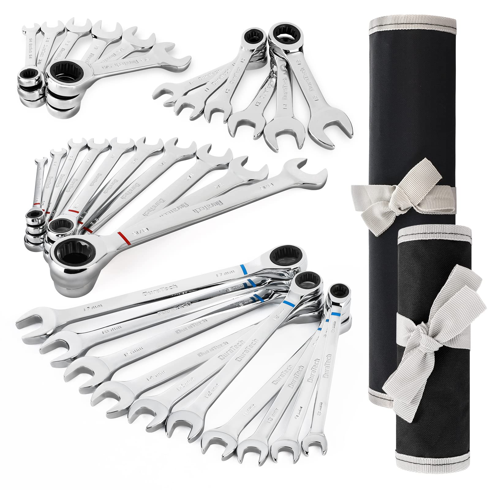 DURATECH Combination Wrench Set, 11-Piece, Single, Metric, SAE