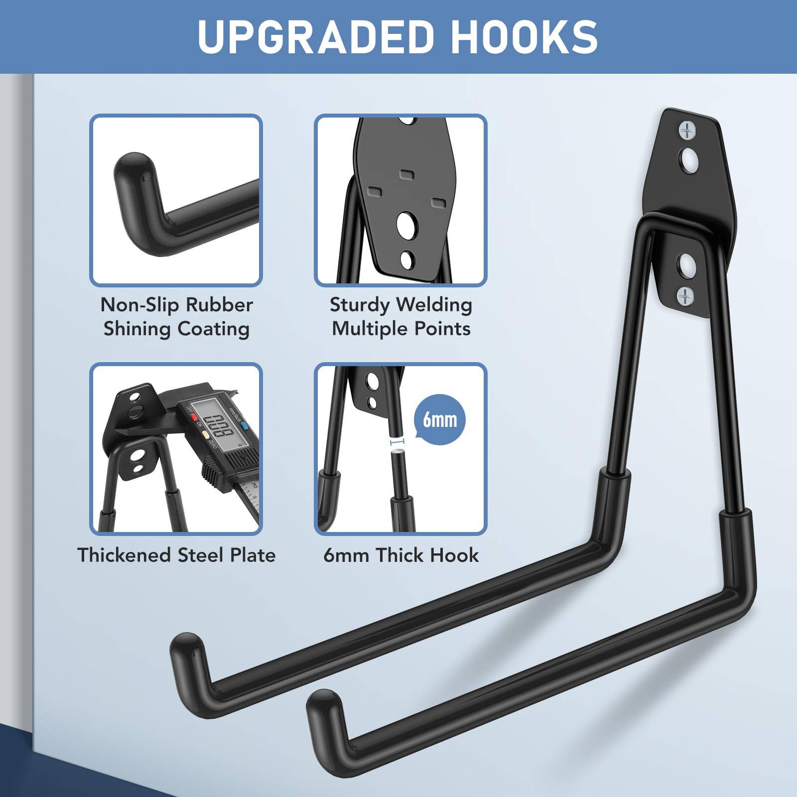 Cpais Garage Hooks with Anti-Slip Coating,Heavy Duty Wall Mount Storage Hooks for Hanging Bike,Hose,Ladder,Yard,Garden Tools