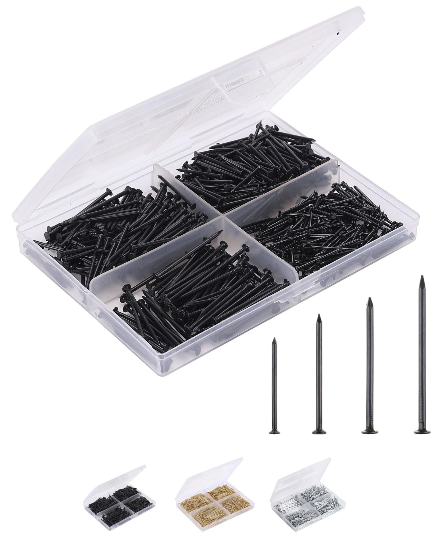 Mr. Pen- Nail Assortment Kit, 600 Pcs, 4 Sizes, Silver, Small Nails for Hanging Pictures