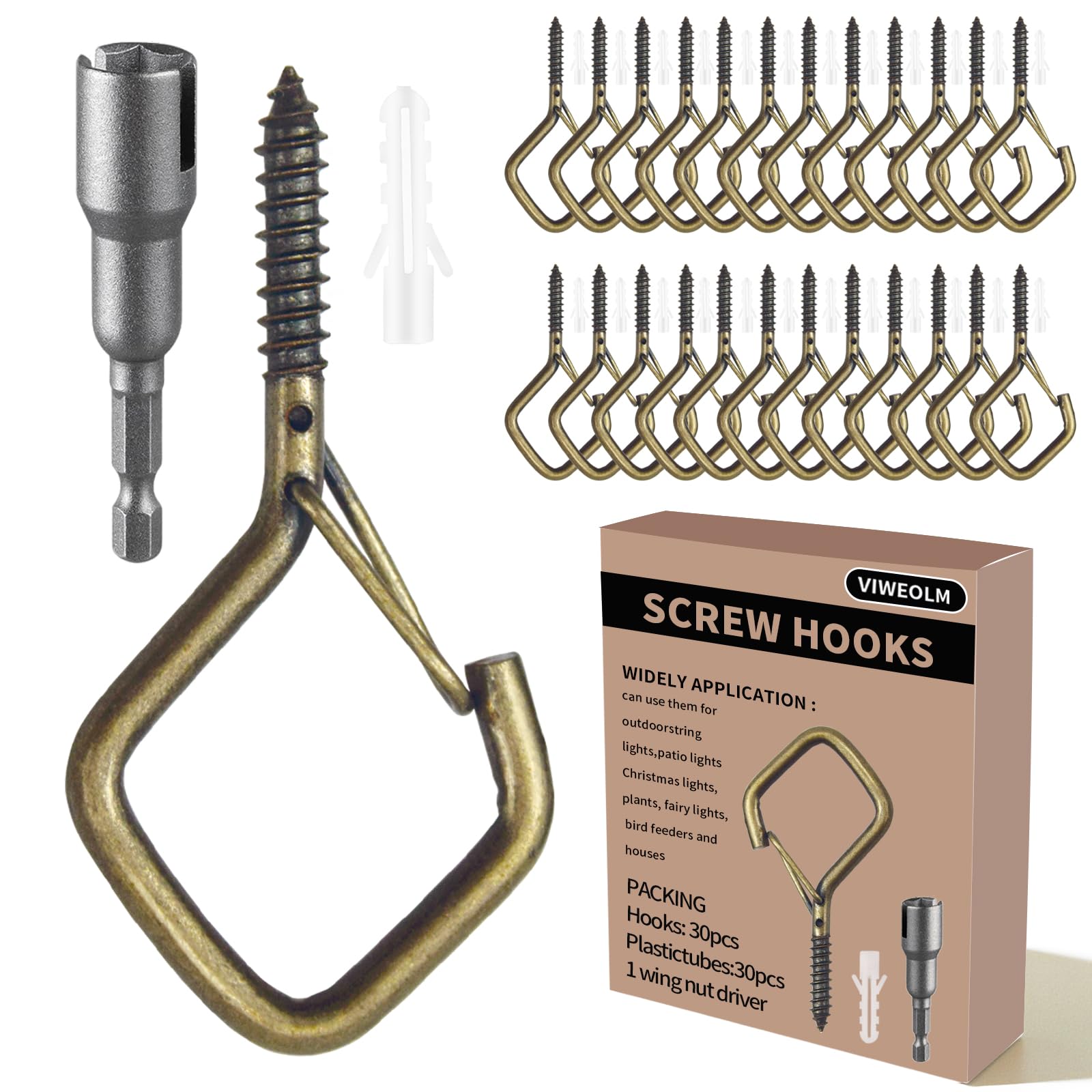 Viweolm Eye Hooks Screw Heavy Duty,Ceiling Hooks for Hanging Plants,String Lights,Cup,Wind Chime,Bird Feeders. Plant Hanger Indoor&Outdoor