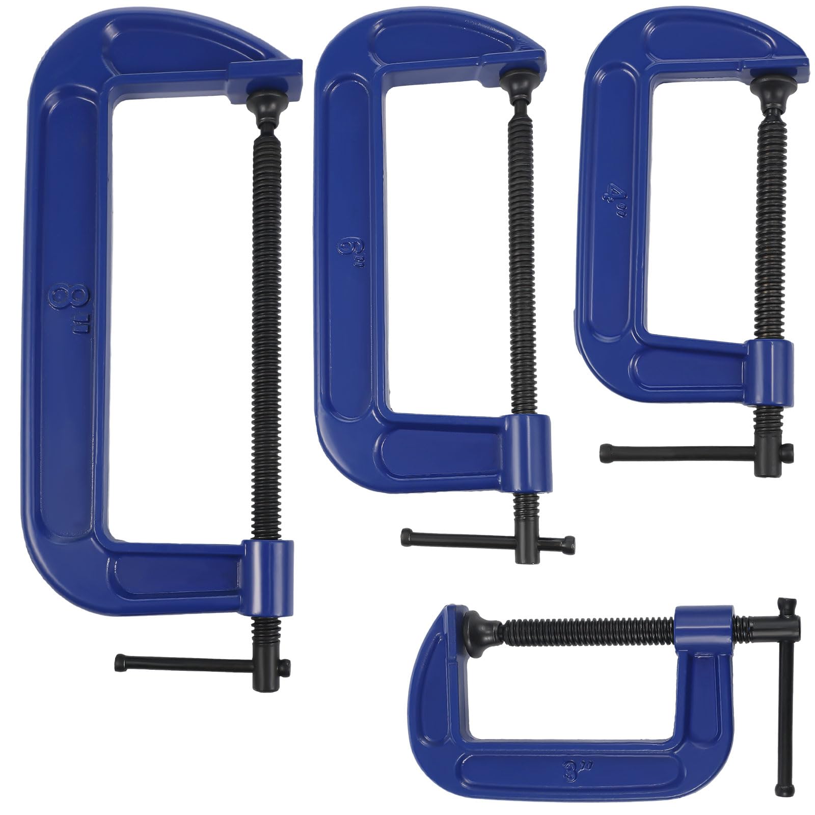 WILLBOND 4 Pcs C Clamps Set 3'' 4'' 6'' 8'' Small Steel Versatile Heavy Duty Welding Clamps Set Jaw Opening Sliding T Bar Handle for DIY Carpentry Caliper Woodworking Welding Building