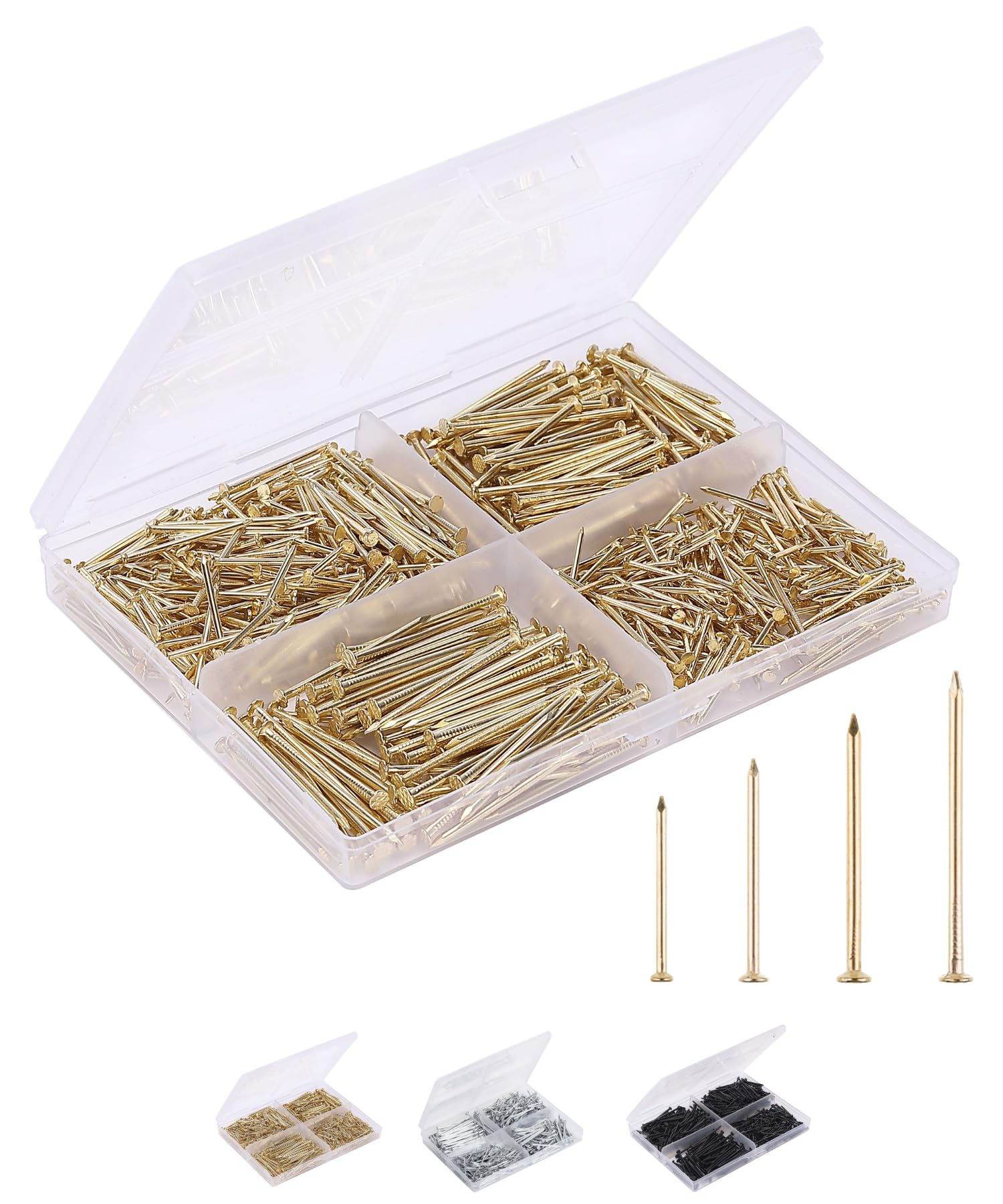 Mr. Pen- Nail Assortment Kit, 600 Pcs, 4 Sizes, Silver, Small Nails for Hanging Pictures