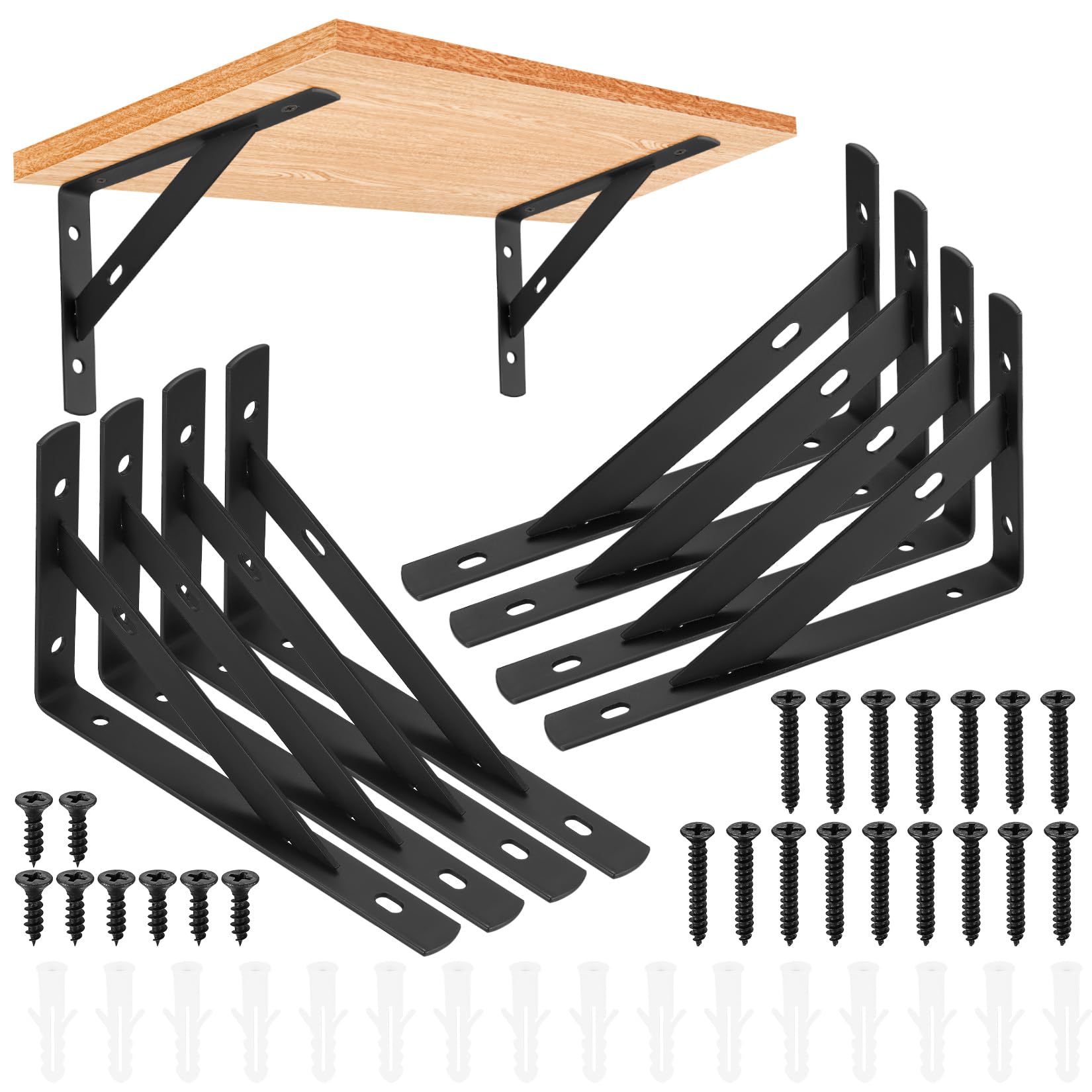 8 Pcs Heavy Duty Shelf Brackets, Floating Metal Shelf Brackets, Metal Wall Mount L Shaped Shelves Support Angle Brackets for Heavy Duty Floating Shelves Shelf Brackets