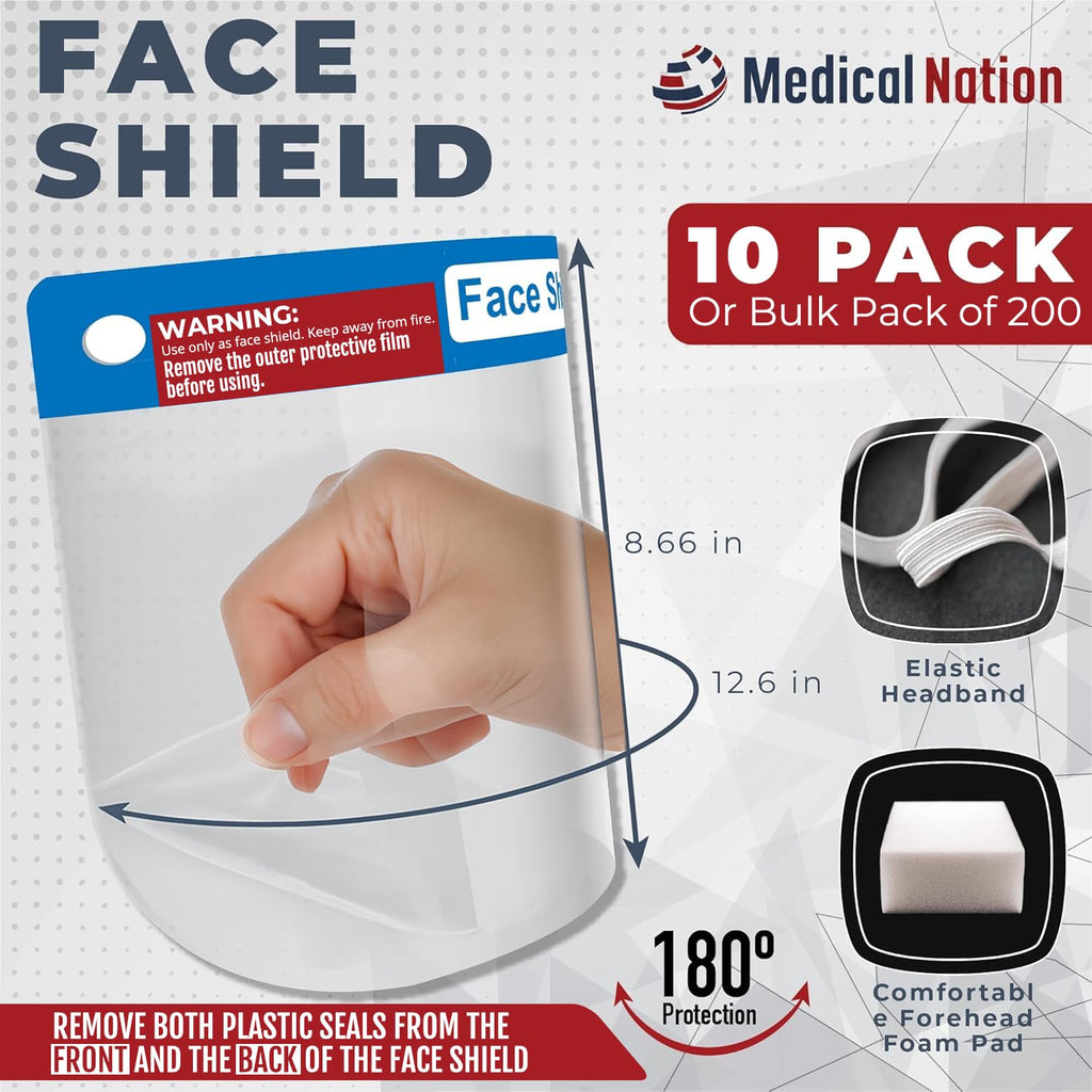 Medical Nation Face Shield for Women, Men & Kids, Anti-Fog, Lightweight Reusable Face Shield Mask