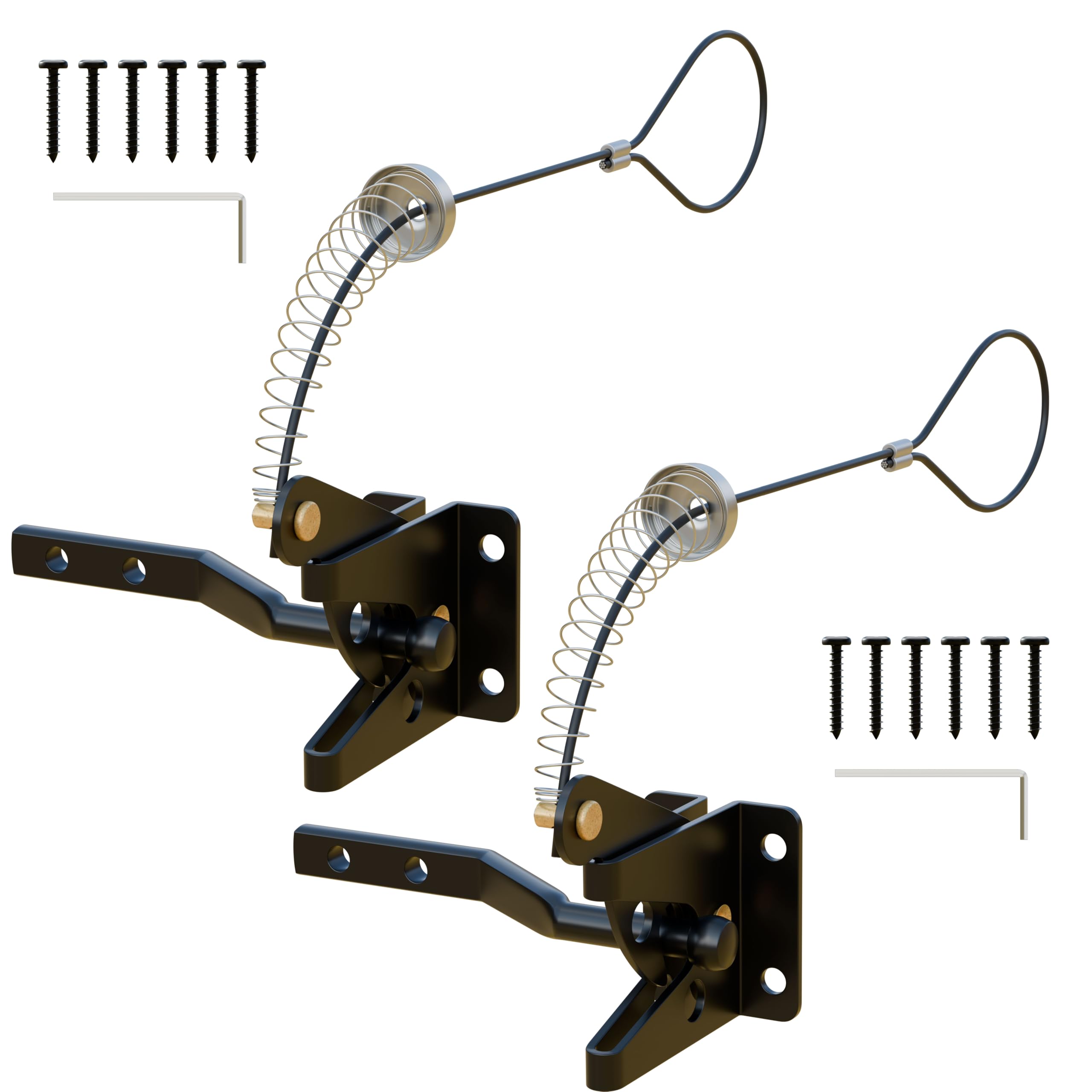 Self Closing Gate Latches with Spring Cable Pulll, Post Mount Automatic Gravity Lever Gate Fence Door Lock for Wooden Fence/Vinyl Door/Aluminum Gate