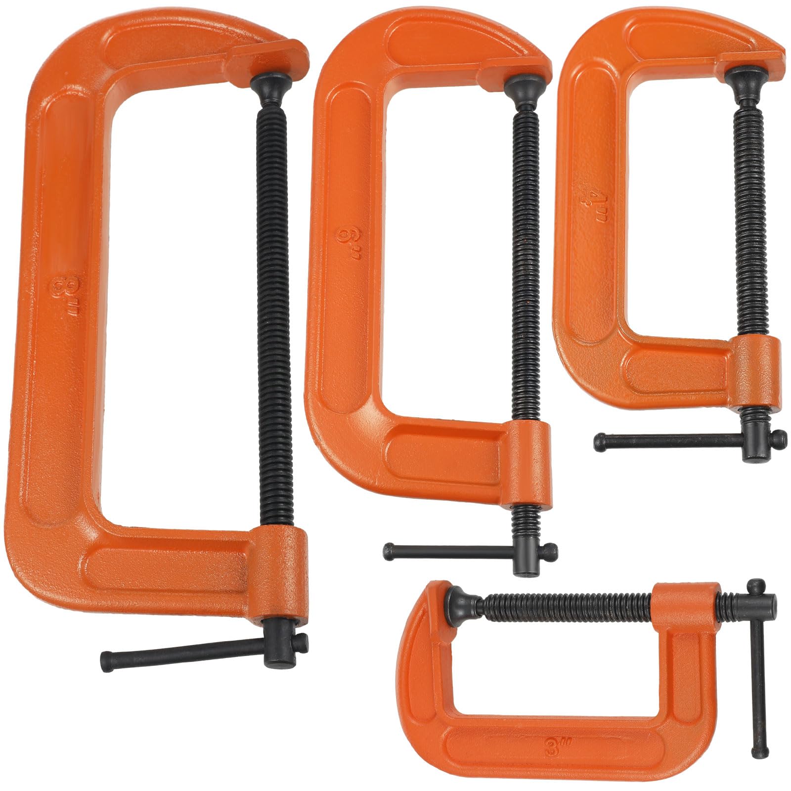 WILLBOND 4 Pcs C Clamps Set 3'' 4'' 6'' 8'' Small Steel Versatile Heavy Duty Welding Clamps Set Jaw Opening Sliding T Bar Handle for DIY Carpentry Caliper Woodworking Welding Building
