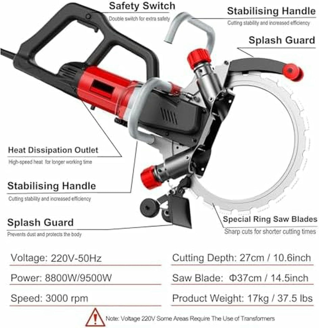 Brushless Electric Ring Saw, Powerful Circular Saw for Wall Cutting, Perfect for Reinforced Concrete, Natural Stone, Professional Grade Tool