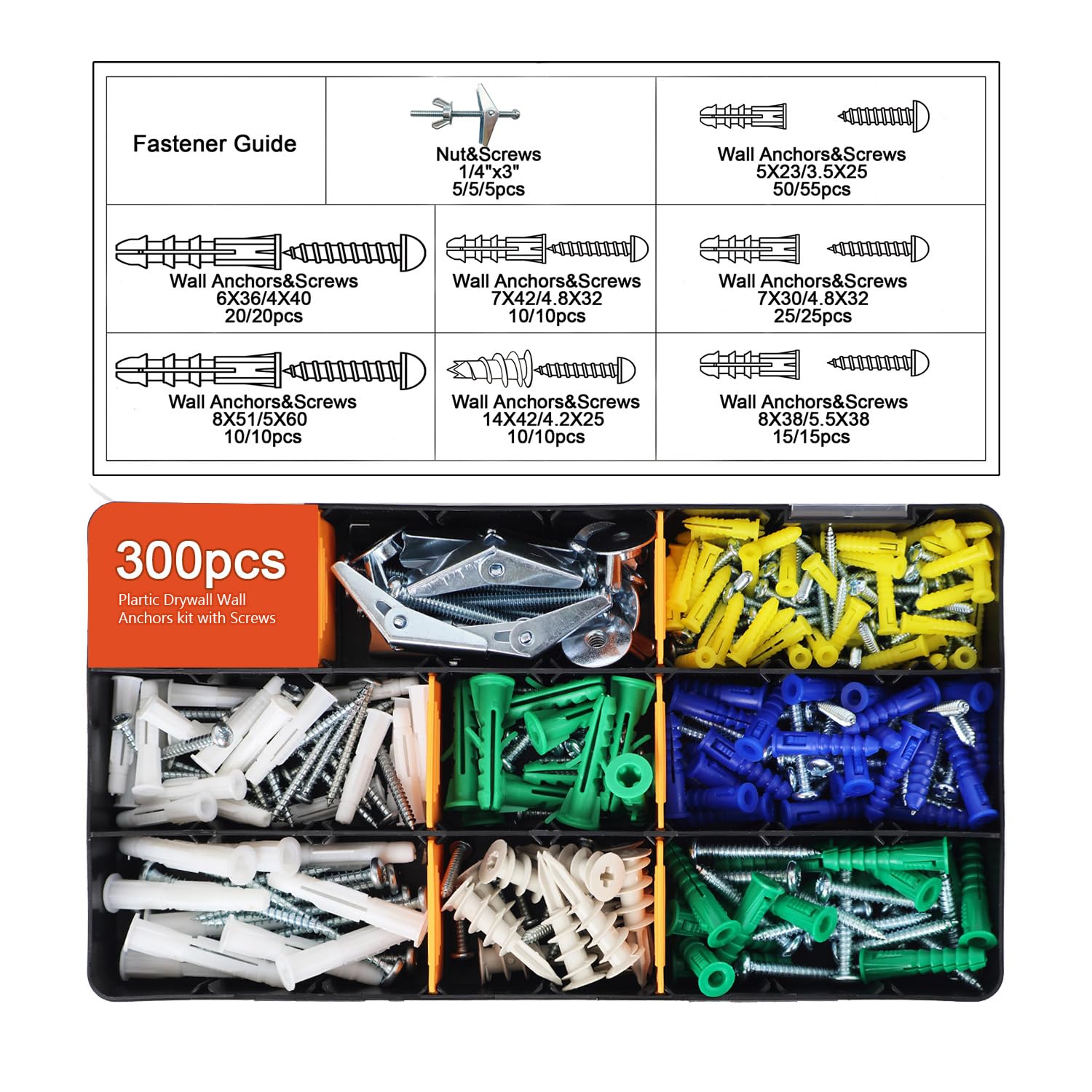 Haespot 3000-Piece Hardware Kit with Anchors, Tapping Screws, Deck Screws&Nails–DIY-Friendly,3-Tier Storage for Home Projects